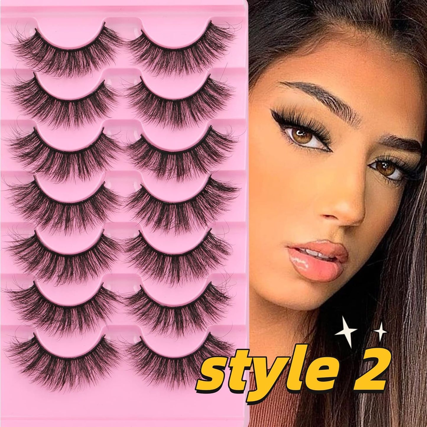 False Eyelashes Natural Mink Lashes Fluffy Wispy Cat Eye Lashes Natural Look 5D Extension Faux Mink Eyelashes Pack 12-18MM Strip Fake Eyelashes by  - 21 Pairs 3 Styles