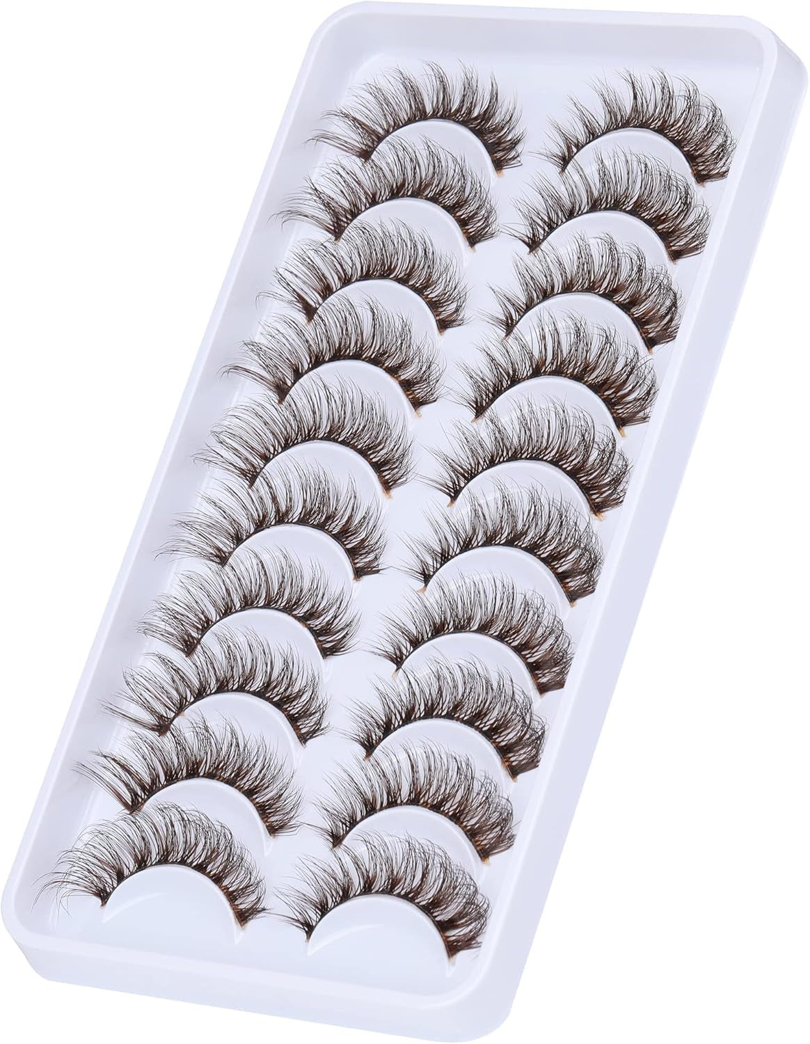 Brown Lashes Natural Look False Eyelashes Cat Eye Natural Lashes Clear Band 14MM Fluffy Wispy False Lashes Strip 10 Pairs