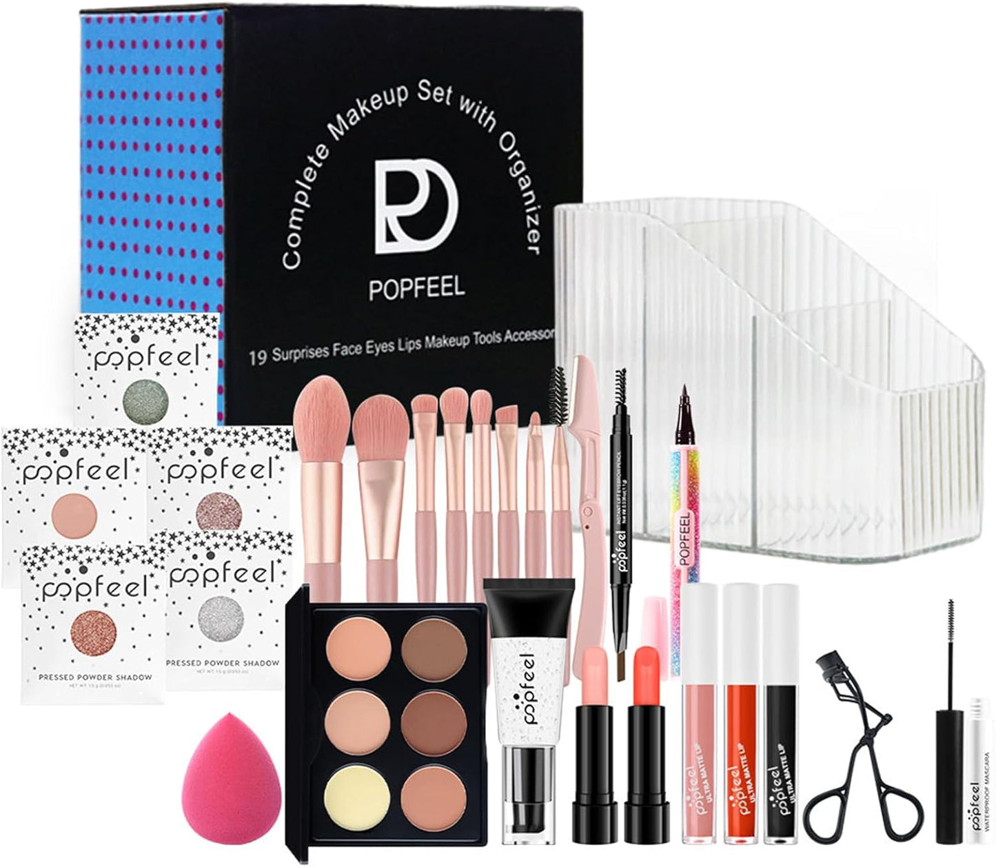 Makeup Set, Cosmetic Make up Starter Kit with Portable Travel Concealer Palette Lipstick Lip Gloss Eyeliner Mascara Eyeshadow Primer Eyebrow Pencil Eyelash Curler Makeup Brushes for Women