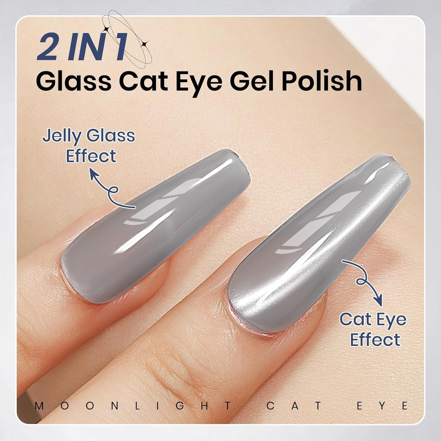 Silver Cat Eye Gel Nail Polish, Glitter Holographic Gel Polish with Magnet Moonlight Jelly Glass Magnetic Gel Polish Soak off U V Gel Salon DIY at Home,15Ml/ 0.5 OZ