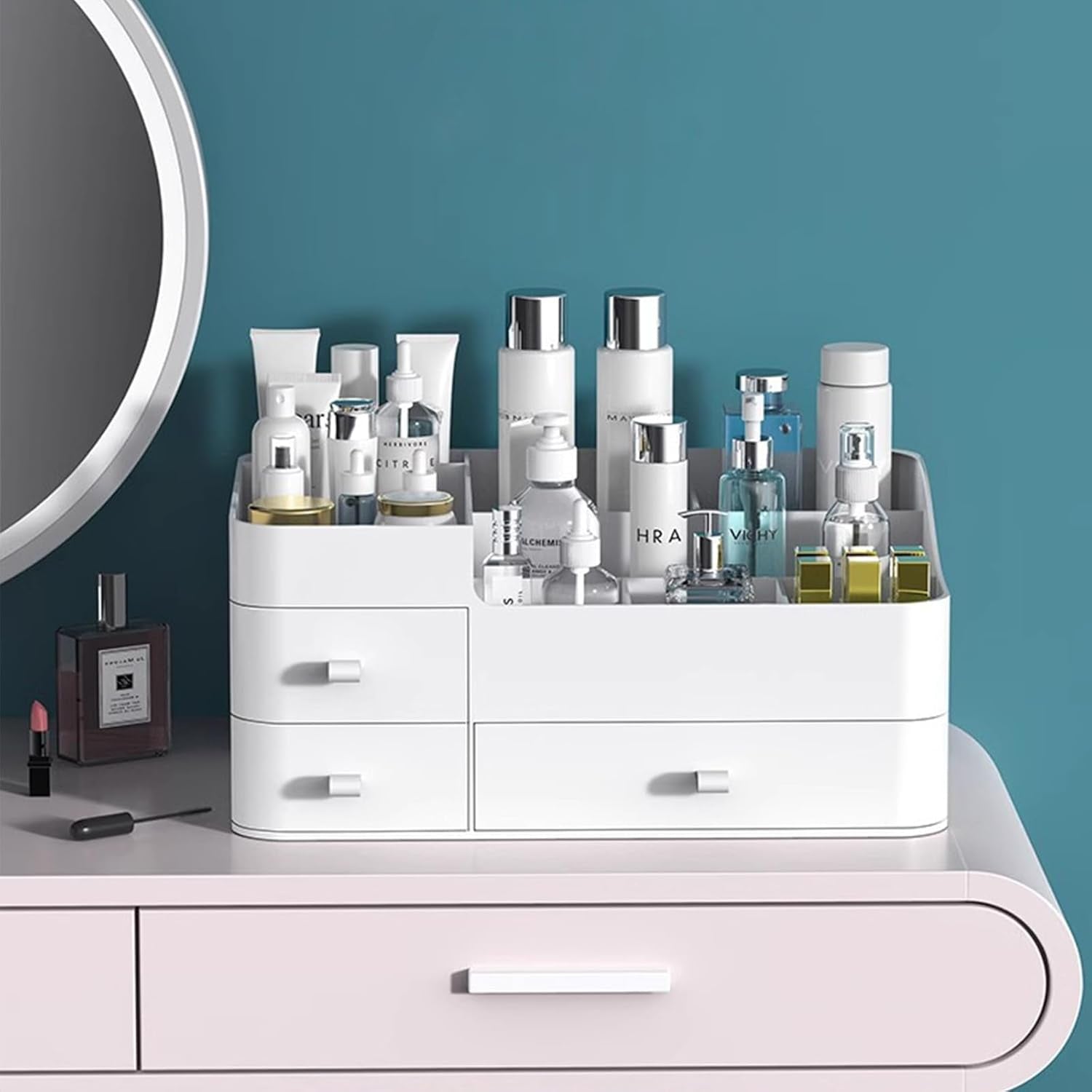 Makeup Organizer with Drawers, Large Capacity Countertop Organizer for Vanity, Skin Care Cosmetic Display Case, Cosmetics Organizer Shelf