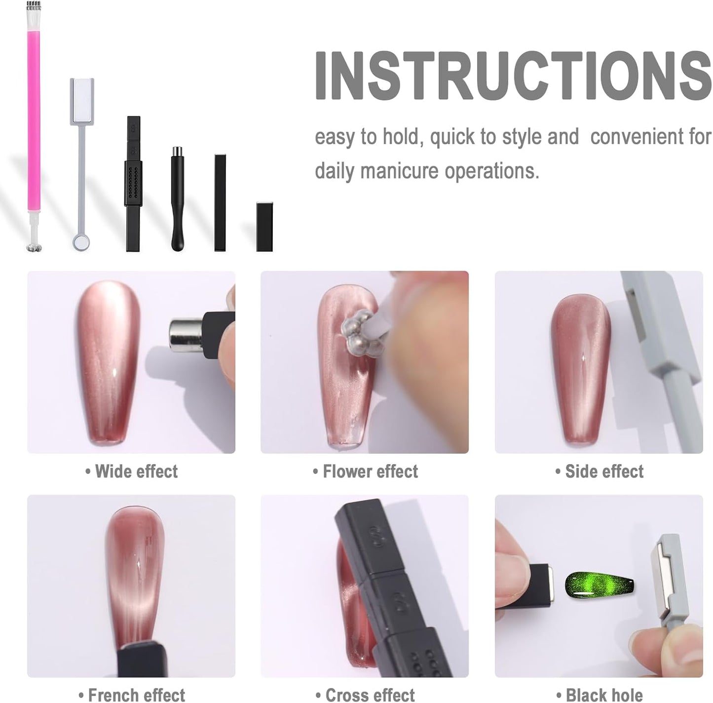 Cat Eye Magnet, Nail Magnet Tool Set, Double-Head Strong Suction Nail Magnet Stick Cat Eye Flower Design Nail Magnets Pen Plate Wand Board for Magnetic Cat Eye Gel Nail Polish Nail Art