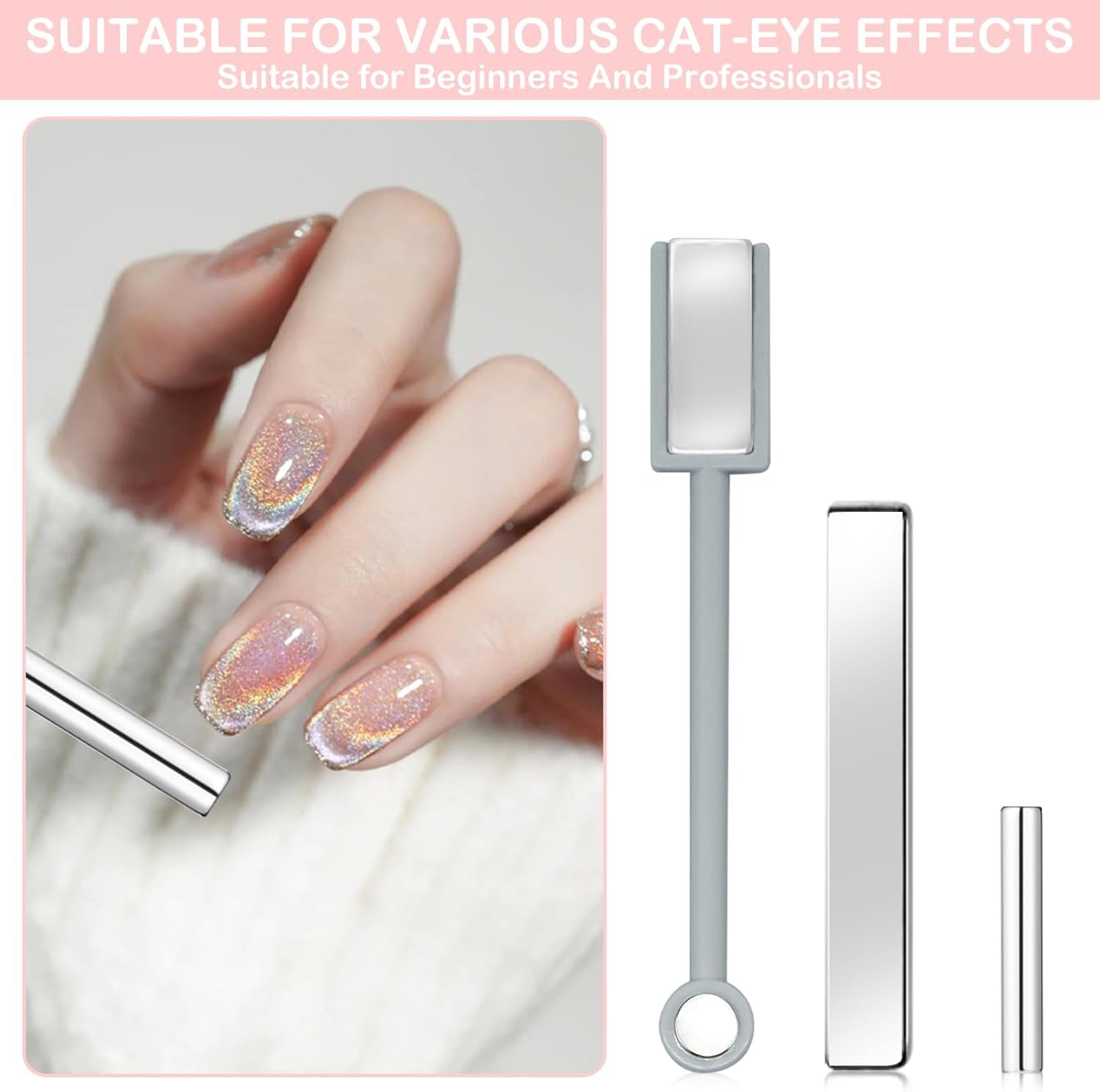 9Pcs Cat Eye Magnet for Nails, Cat Eye Gel Nail Polish Magnet Tools Set, Strong Suction Nail Polish Cat Eye Magnet Board Magnet for Nail Polish, Double-Ended Nail Design Tools Nail Accessories
