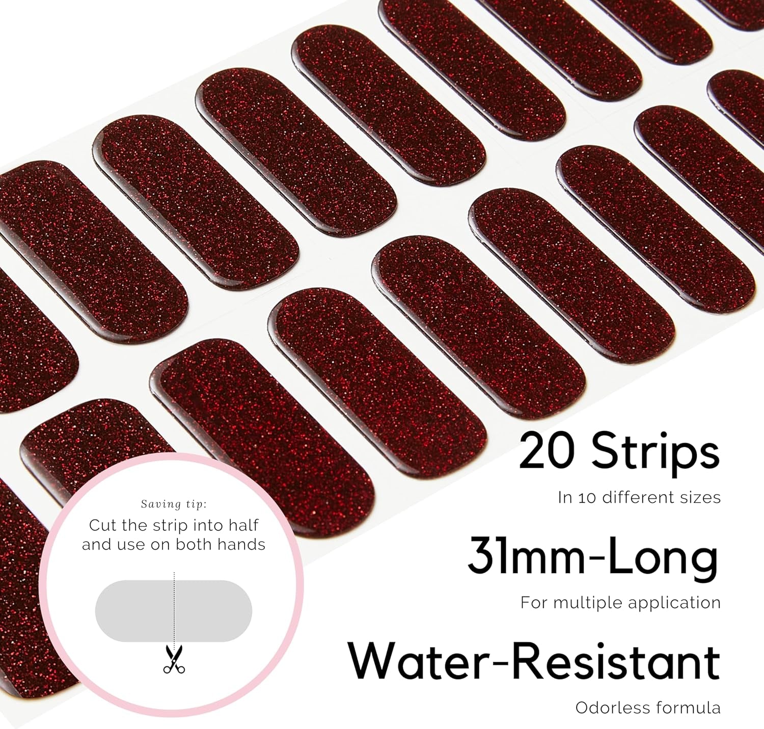 Semi Cured Gel Nail Strips (20 Extra Long Stickers/Wraps) | Buy 3 Get 1 UV Lamp| Glossy & Long Lasting Soft Gel Finishing (Red Carpet)