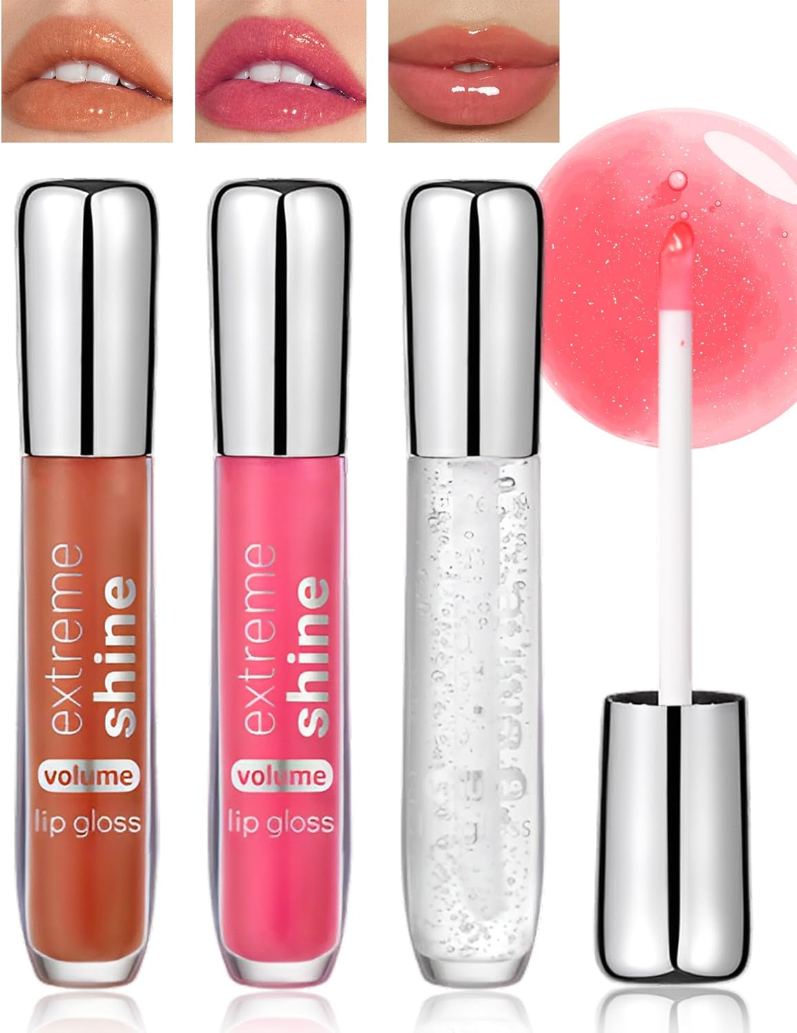 Lip Gloss Set - 3Pcs Hydrating Lip Oil Gloss, Orange Cherry Tinted Jelly Lip Gloss, Shimmer Lipgloss - Set 2