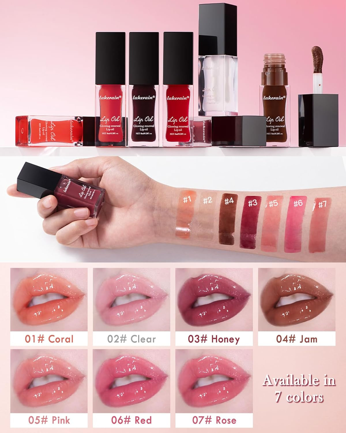 Glow Reviver Lip Care Oil-3Pcs Tinted Plumping Lip Oil Gloss, Hydrating Lip Glow Oil Plumper Lipgloss, Clear Moisturizing Shine Tint Lip Stain, Long Lasting Non-Sticky Lip Glaze Set for Women-A