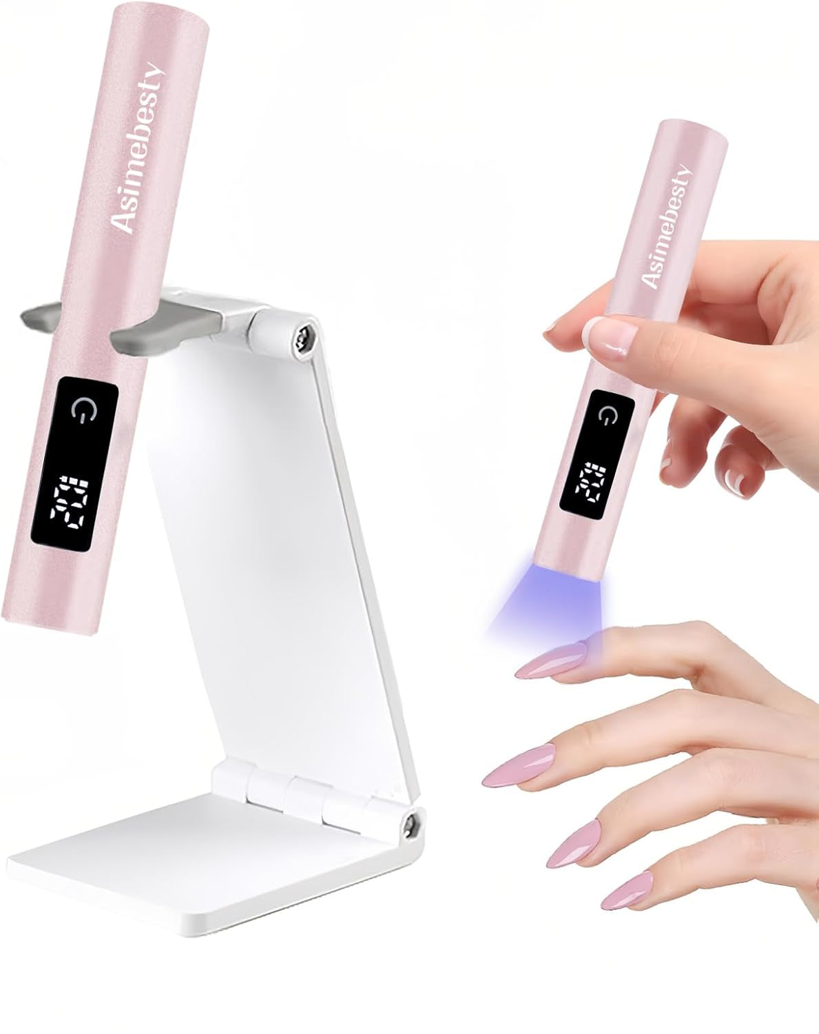 UV Lamp for Gel Nails, Mini UV Nail Lamp Hand Held with Stand, Portable Small Nail Dryer Light for Gel Polish with 3 Timers, Rechargeable Cordless UV Light Nail for Fast Curing, Rose
