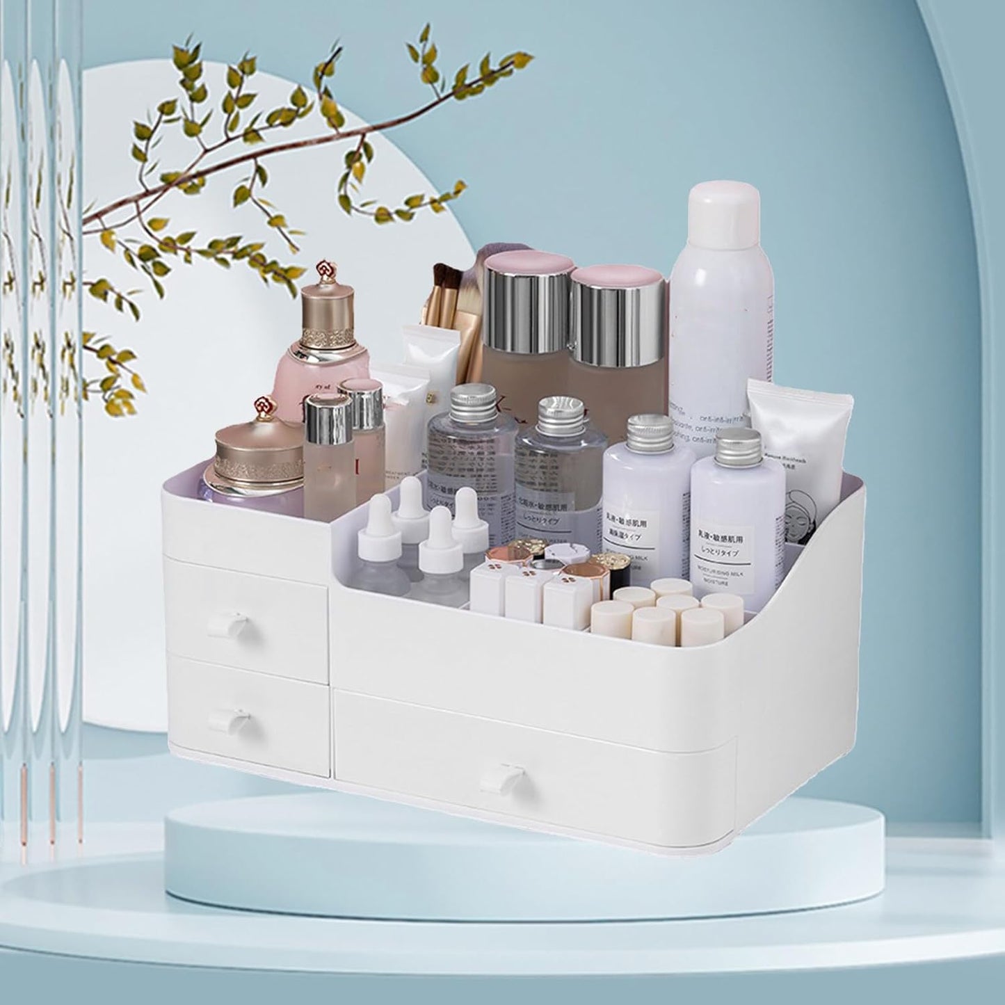 Makeup Organizer with Drawers, Large Capacity Countertop Organizer for Vanity, Skin Care Cosmetic Display Case, Cosmetics Organizer Shelf