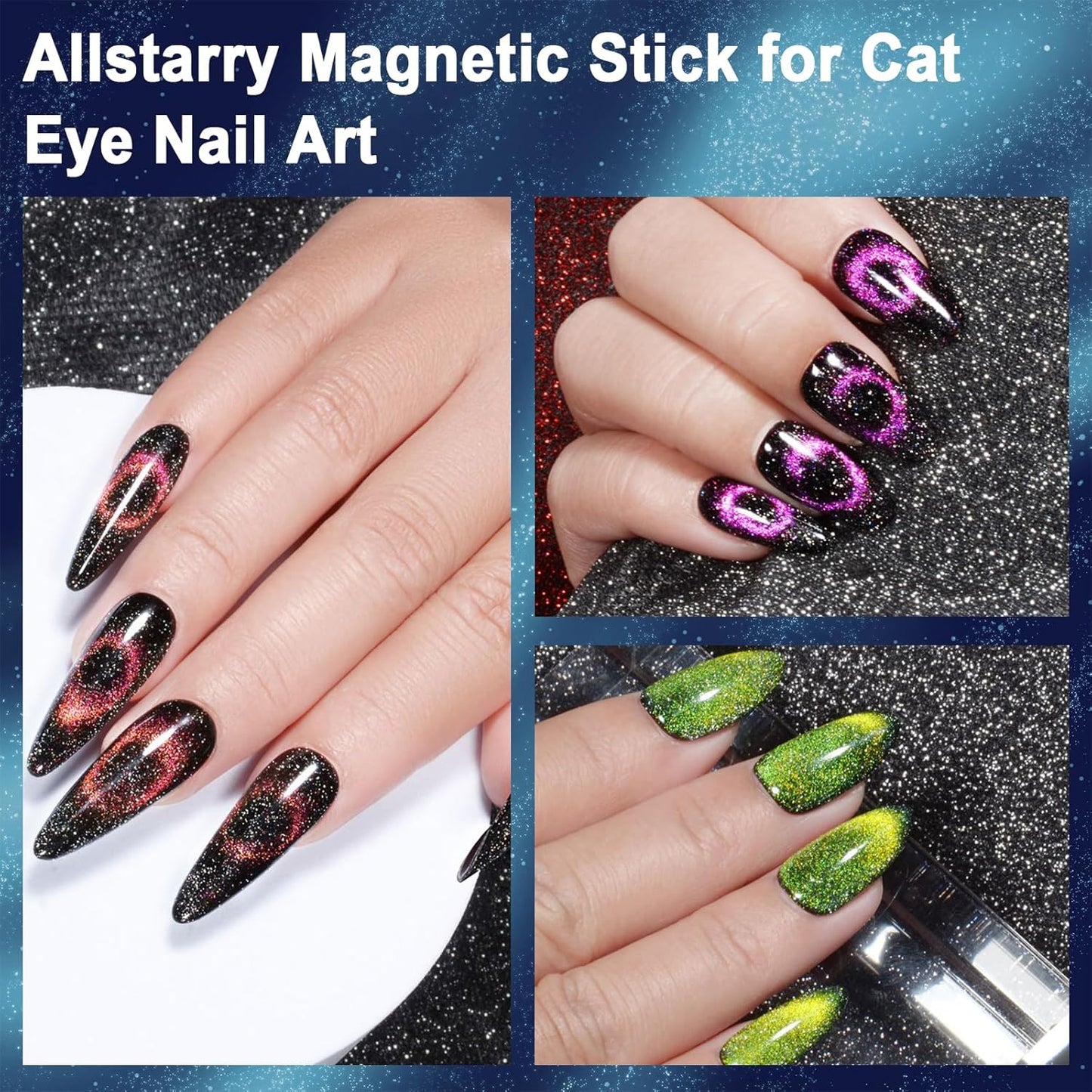 Cat Eye Magnet, Nail Magnet Tool Set, Double-Head Strong Suction Nail Magnet Stick Cat Eye Flower Design Nail Magnets Pen Plate Wand Board for Magnetic Cat Eye Gel Nail Polish Nail Art