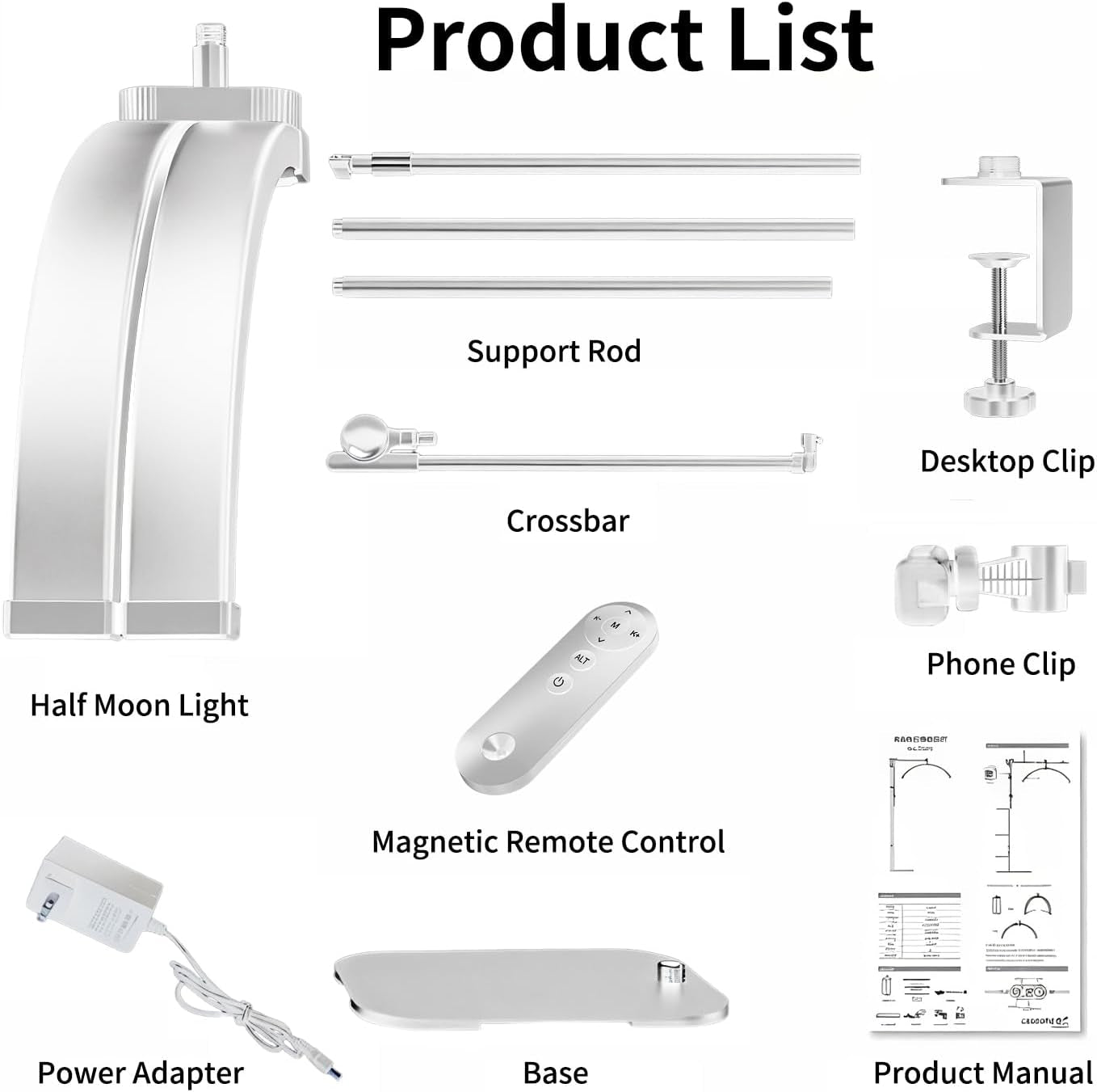 Lash Light for Eyelash Tech, Foldable Floor Lash Lamp for Eyelash Extensions, LED Half Moon Light Lashes Tech with Phone Holder, Dimmable Esthetician Lights for Skincare/Tattoo/Beauty (White)