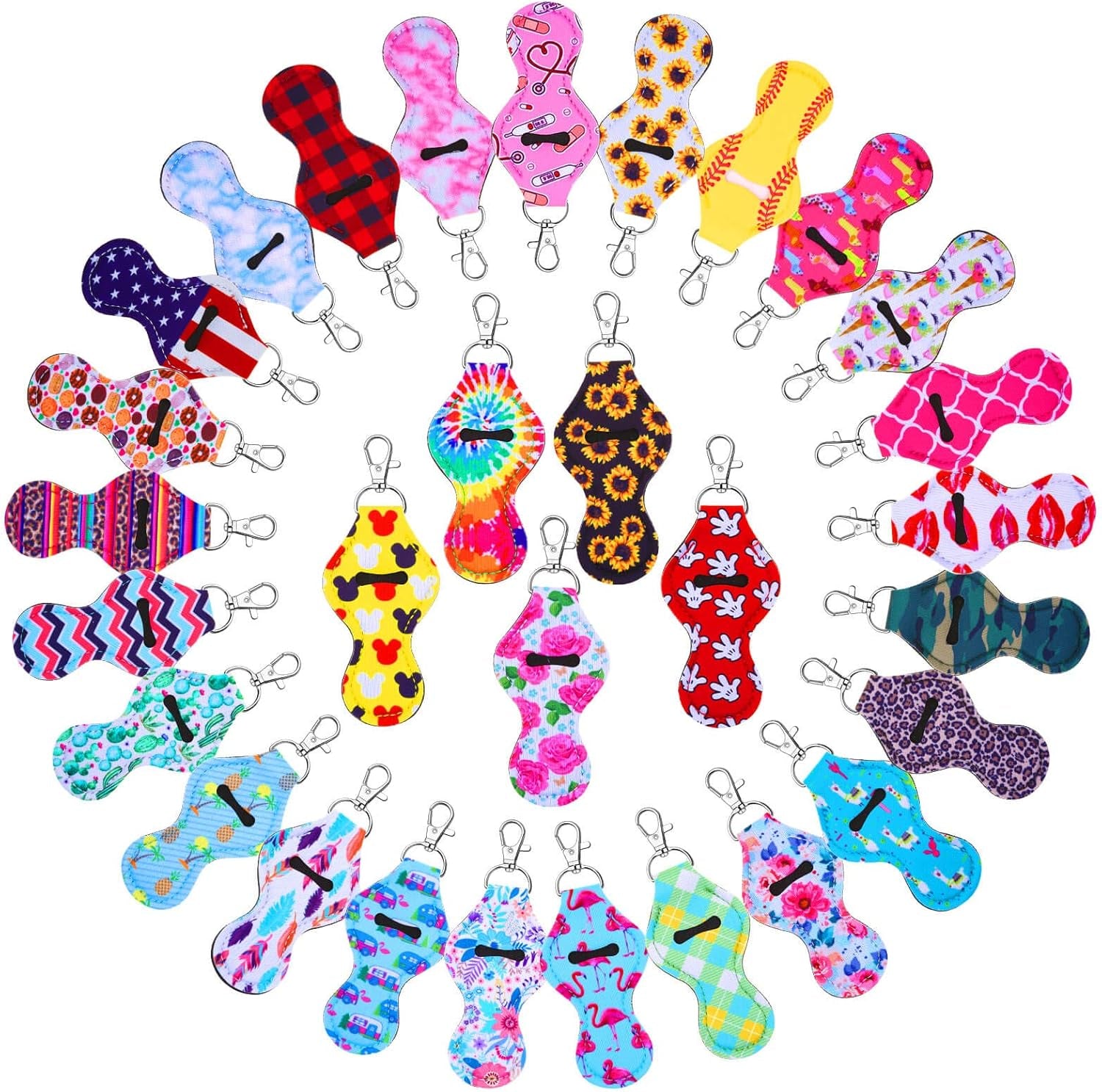 Chapstick Holder Keychain, 30Pcs Lip Balm Holder with Clip, Chapstick Lipstick Lipgloss Holder Bulk for Lanyards, Keychain