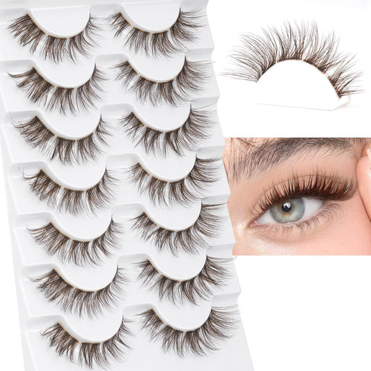 Lash Clusters Brown Lashes Natural Look False Eyelashes Mink DIY Individual Lashes Fluffy Wispy Lashes Brown Natural Lashes Extensions by  7 Pairs
