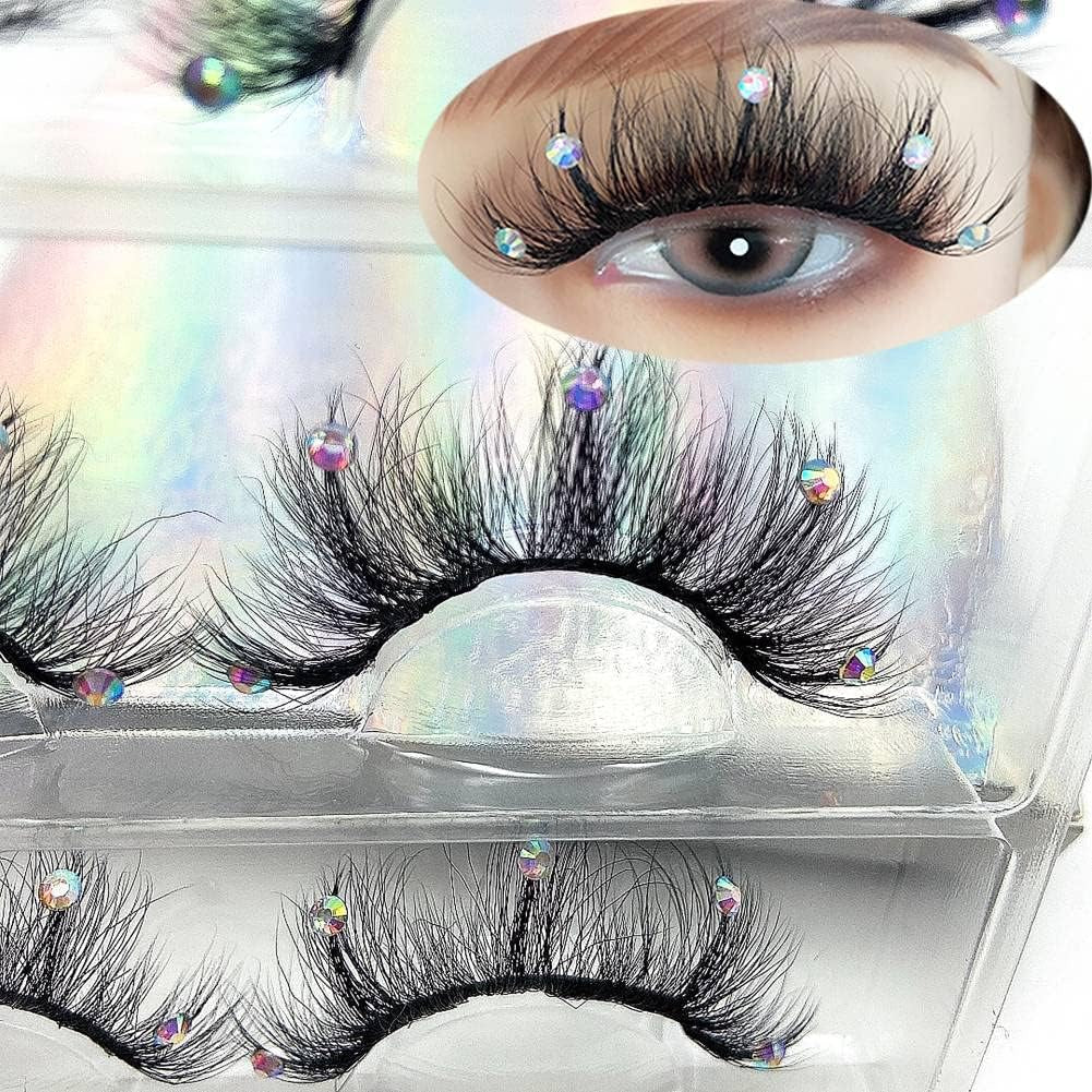 Mink Eyelashes with Glitter Rhinestone 4Pairs (Af08Crystal)