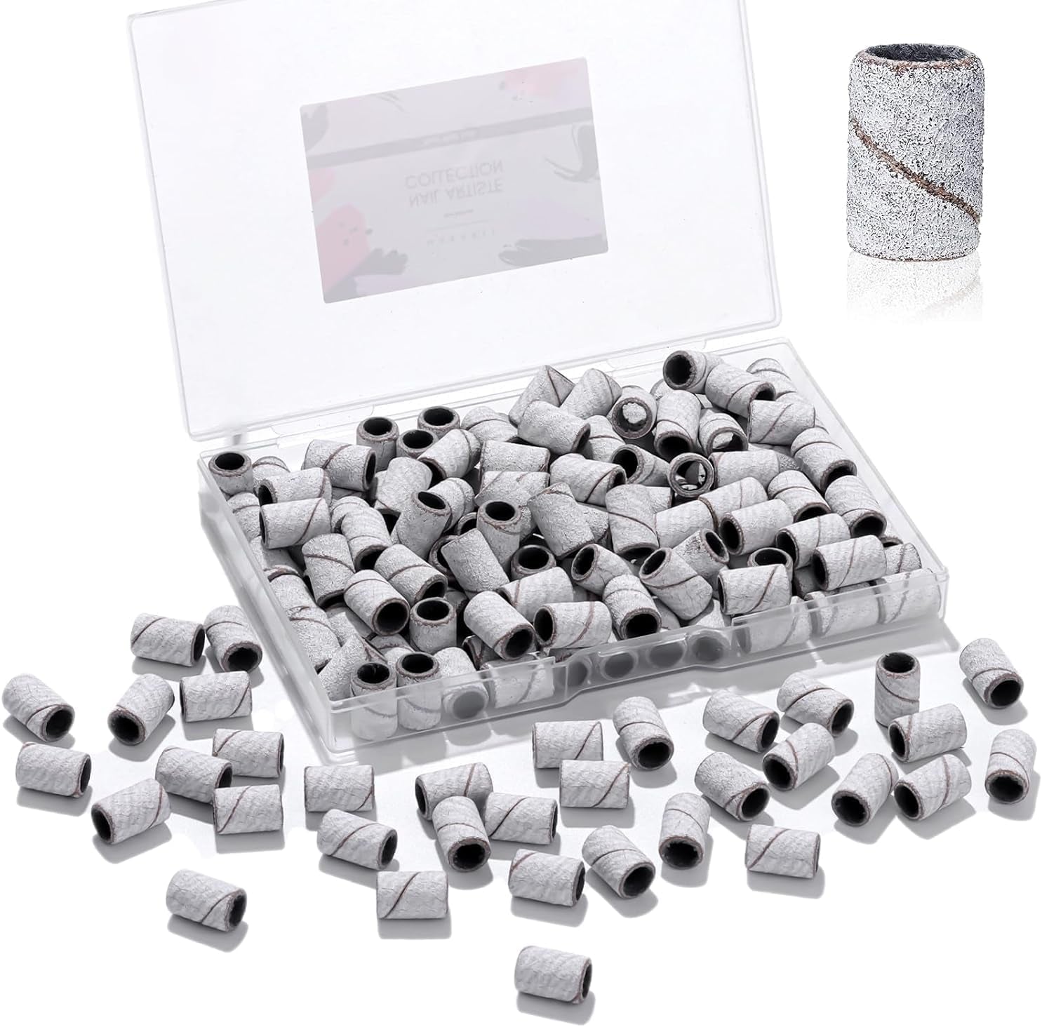 Sanding Bands for Nail Drill, 100 Pcs Nail File Sanding Bands for Drill Bits #180 Medium Grits for Acrylic Nails Gel Removing and Shaping, Upgrade Thicker Durable Sanding Drill Bit, White