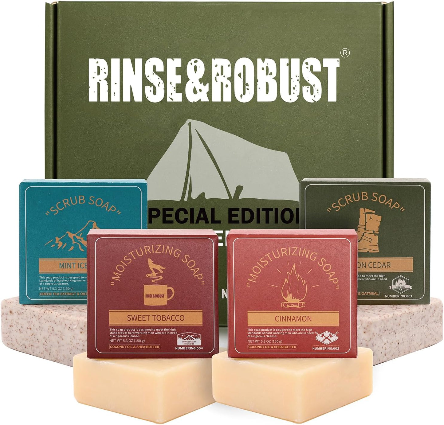 Mens Bar Soap 4Pcs Natural Soap Bar Set Cleansing Bar Moisturizing&Exfoliating Scrub Soap Gift Set Travelling for Men Face Body Hand Beard Wash 4 in 1 All Skin Type |5.3 Oz of 4 Bars