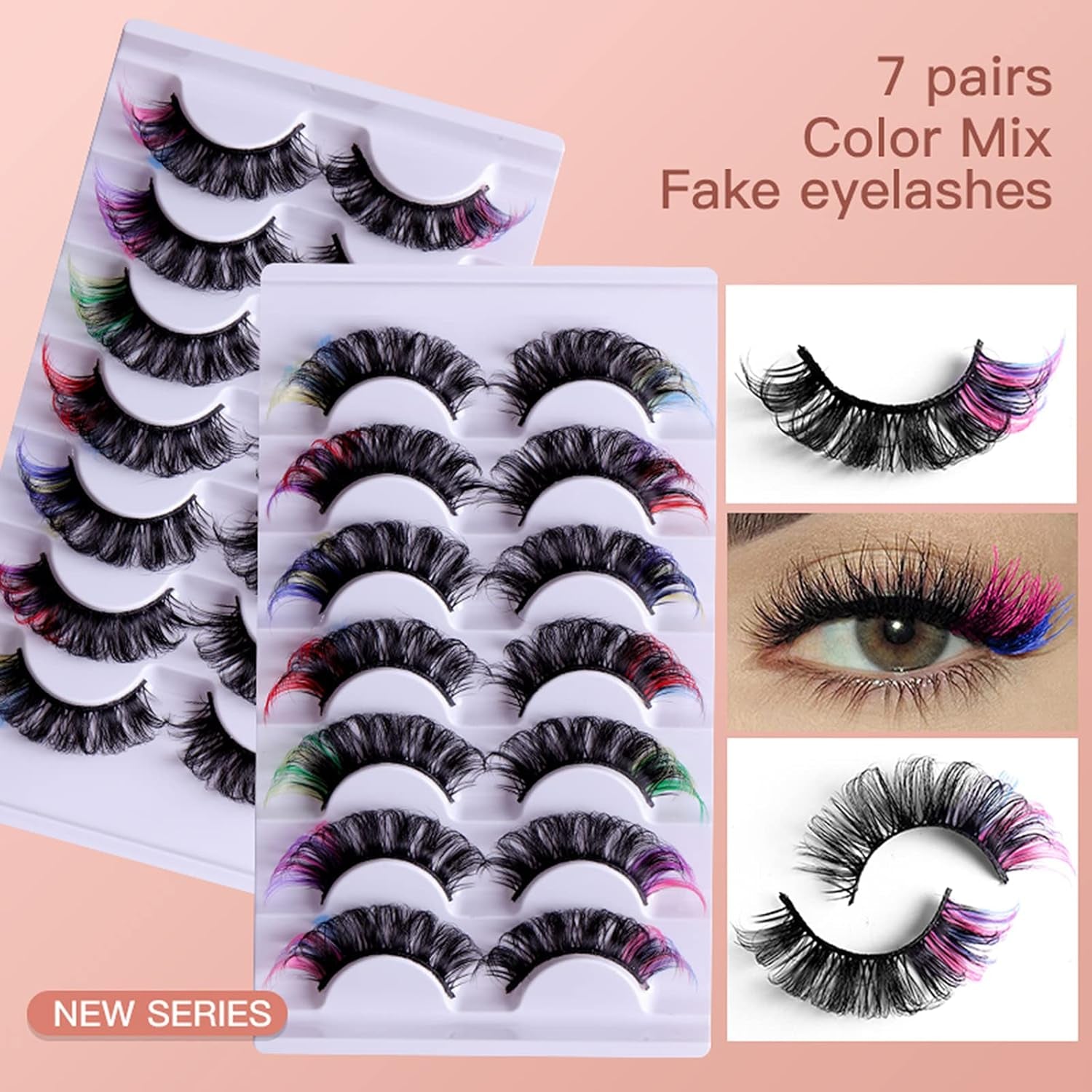 Colored Eyelashes False Eyelashes Curl Lashes with Color 16Mm 7 Colors Mink Colorful Lashes Russian Strip Lashes Fake Lashes Extension Angel Wing Lashes
