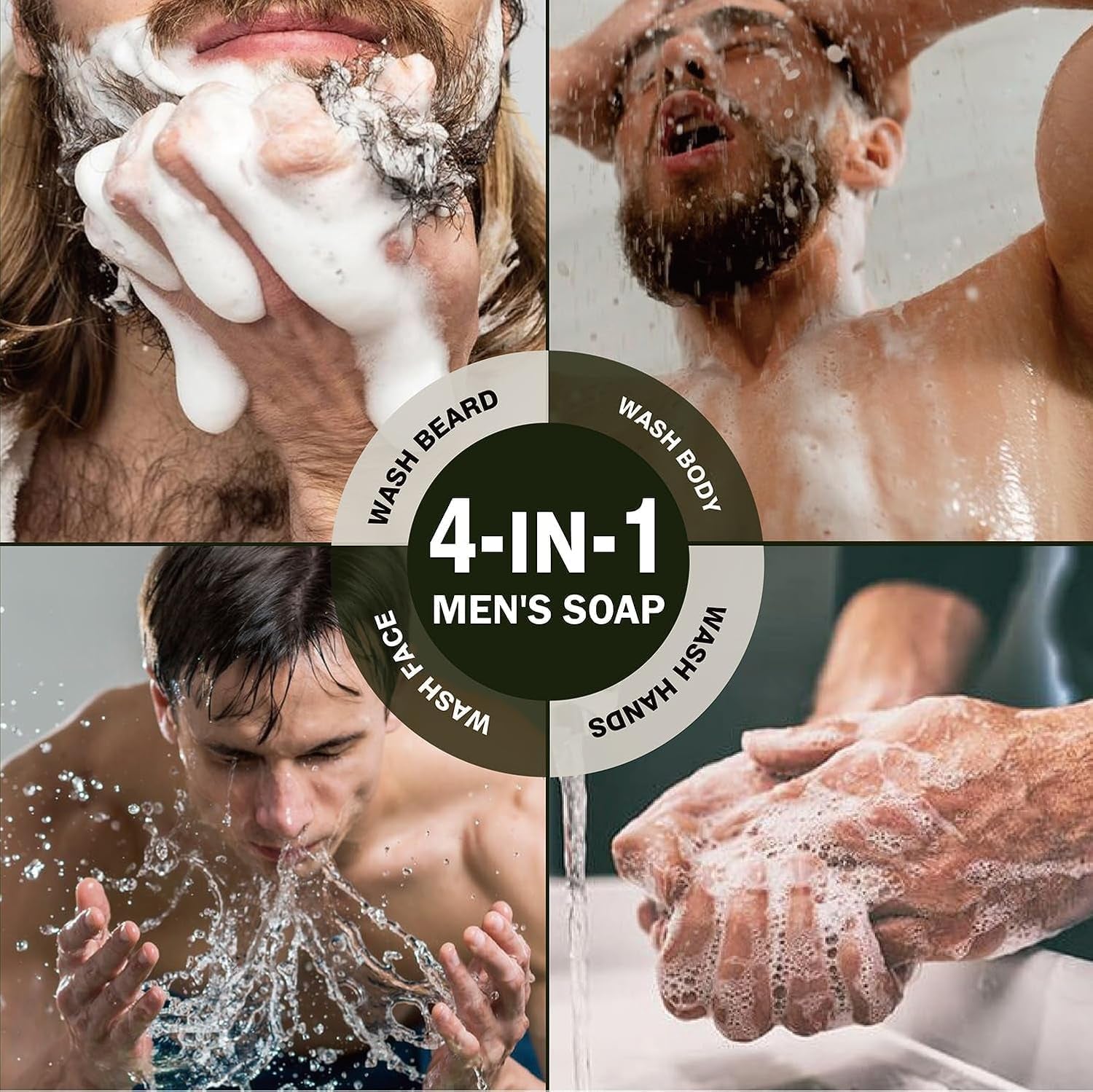 Mens Bar Soap 4Pcs Natural Soap Bar Set Cleansing Bar Moisturizing&Exfoliating Scrub Soap Gift Set Travelling for Men Face Body Hand Beard Wash 4 in 1 All Skin Type |5.3 Oz of 4 Bars