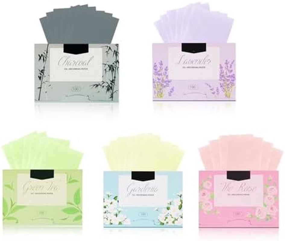 500 Pcs Facial Oil Blotting Paper Facial Skin Care Oil Control Film Oil Absorbing Sheets, Oil Blotting Sheets for Face Blotting Paper Oily Skin Control Film Oil Absorbing Sheets Unisex(5 Colors)
