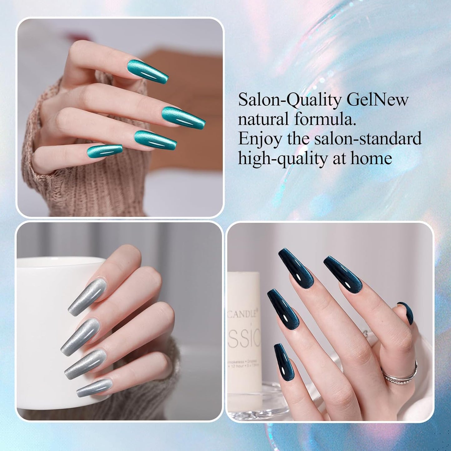 12Ml 4 Colors Cat Eye Nail Polish Gel Kit - Magnetic Silver Black Blue Glitter Gel Polish Cat Eye Gel Nail Polish Soak off Magnetic Varnish