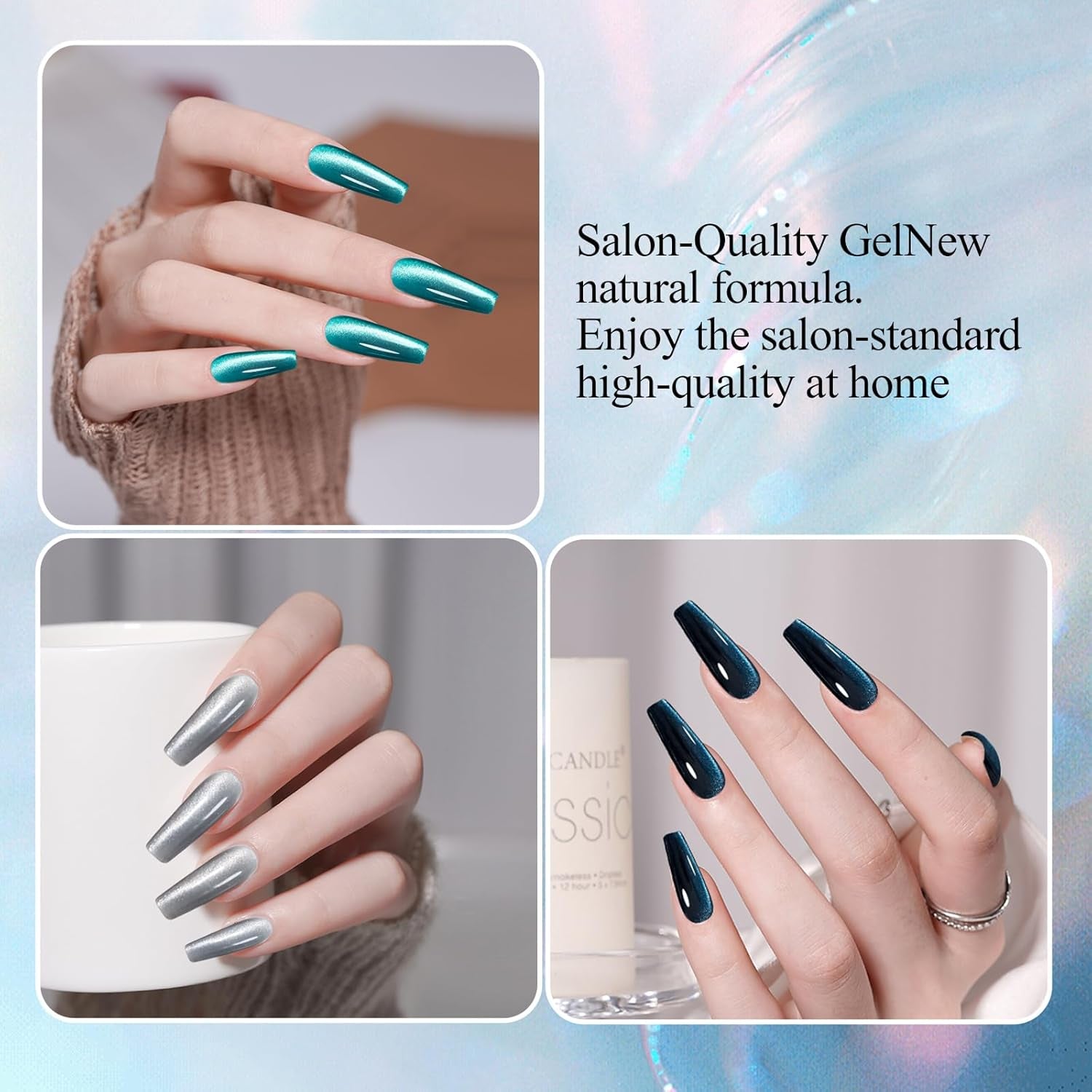 12Ml 4 Colors Cat Eye Nail Polish Gel Kit - Magnetic Silver Black Blue Glitter Gel Polish Cat Eye Gel Nail Polish Soak off Magnetic Varnish