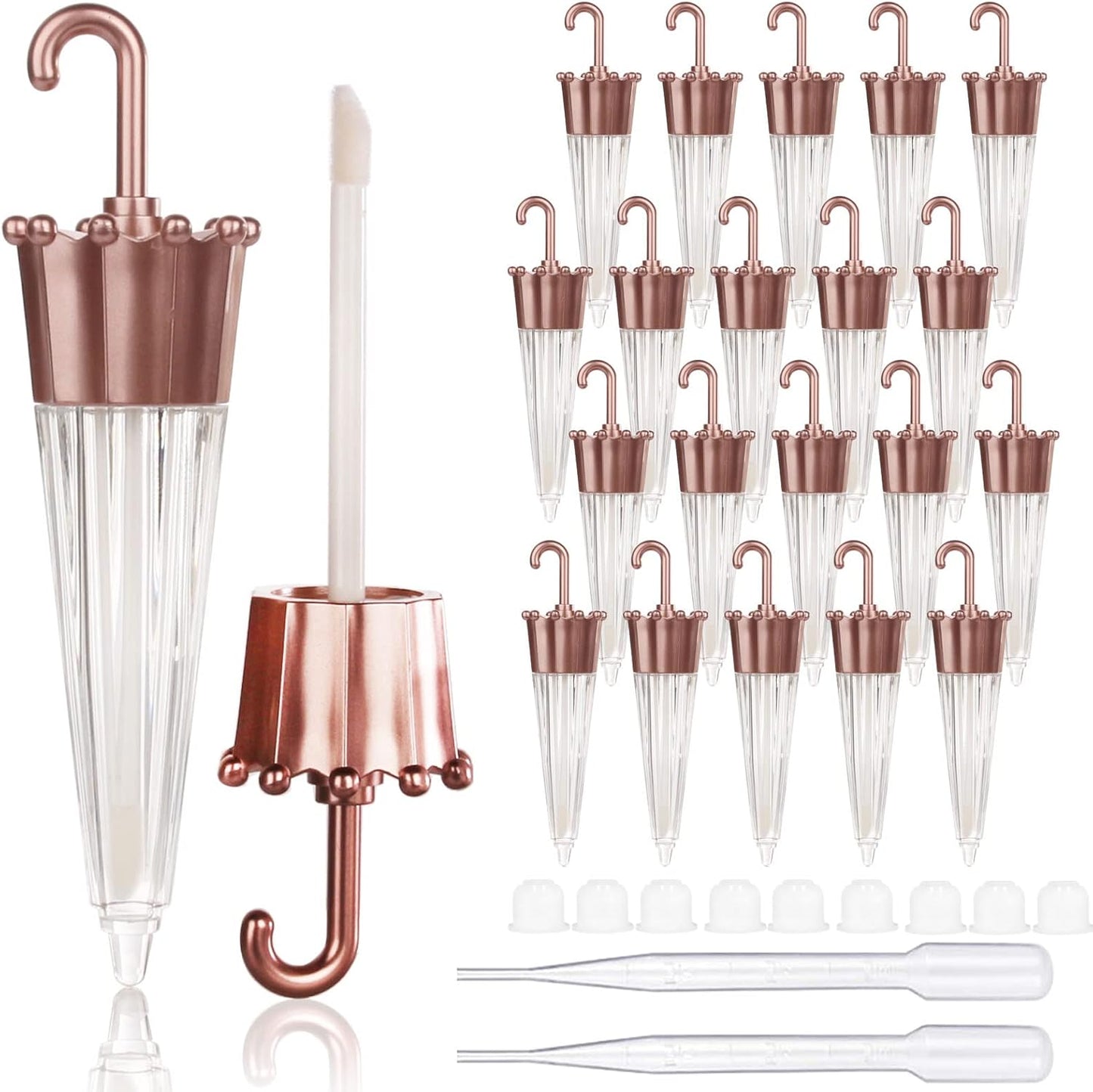 EMPTY 20Pcs Umbrella Shaped Lip Gloss Tube 5Ml, Cute Lipgloss Tubes Containers with Wand Cosmetic Packing Container, Rose Gold, Cute