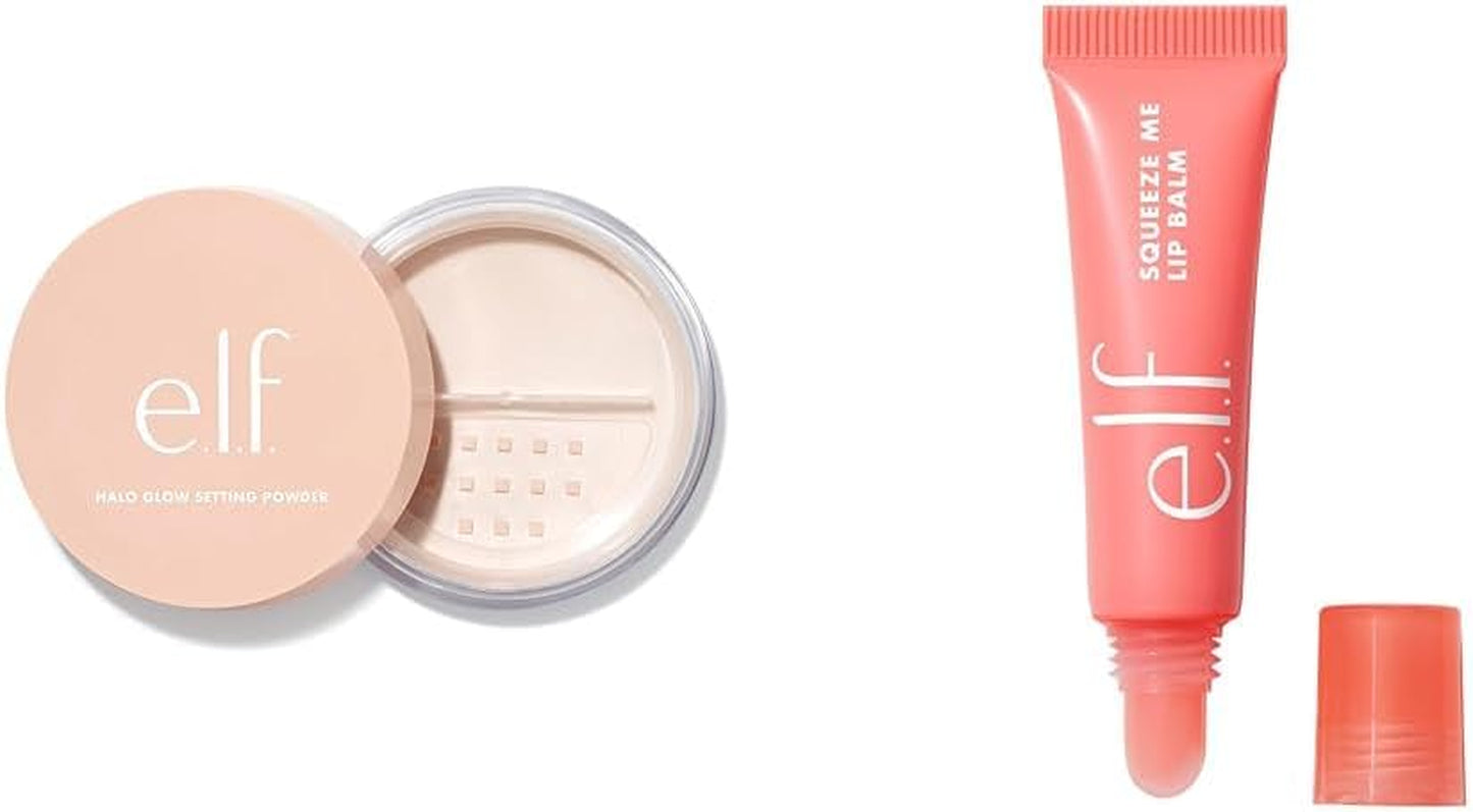 Halo Glow Setting Powder, Silky Setting Powder for Soft Glow without Shine & Squeeze Me Lip Balm, Moisturizing Lip Balm for a Sheer Tint of Colour