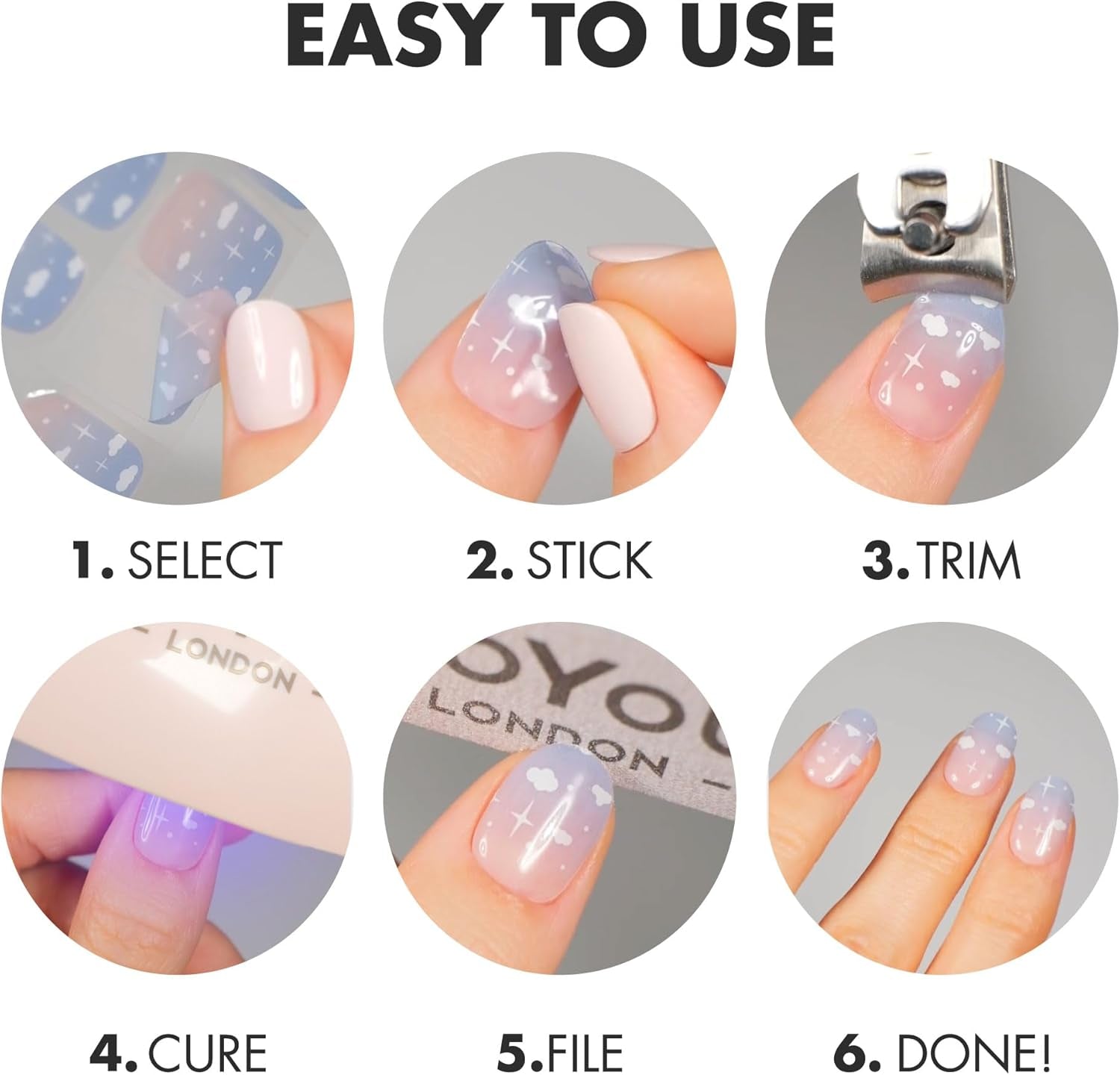 Semi Cured Gel Nail Strips - 20 Pcs. Gel Nail Wraps for Salon-Quality Manicure - Works with Any UV Lamp - Easy to Apply, Trim, & Remove Nails Stickers