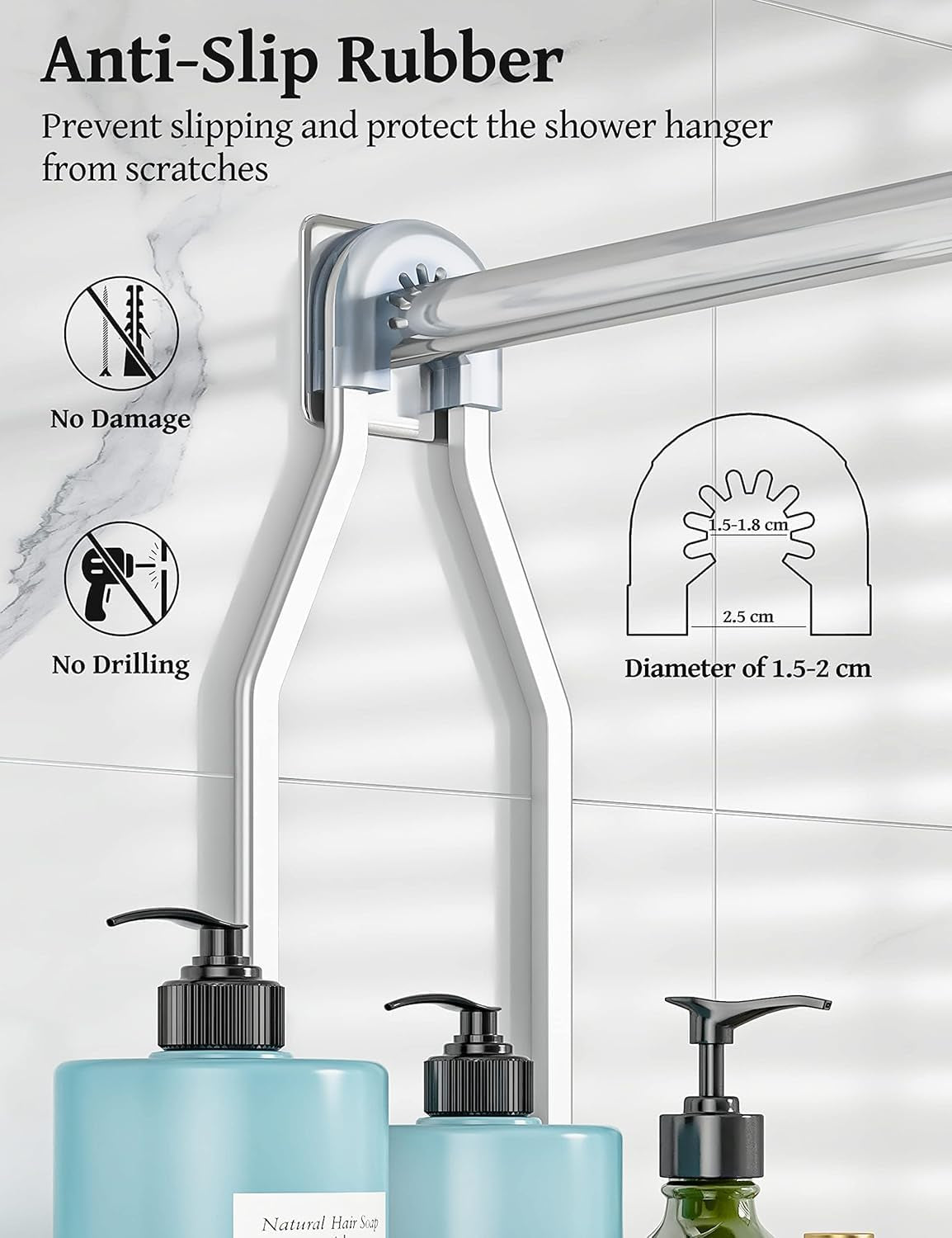 Shower Caddy Hanging - Never Rust Shower Organizer - Aluminum over the Head Caddy with 10 Hooks for Razor/Sponge - Rack with Soap Basket - Silver