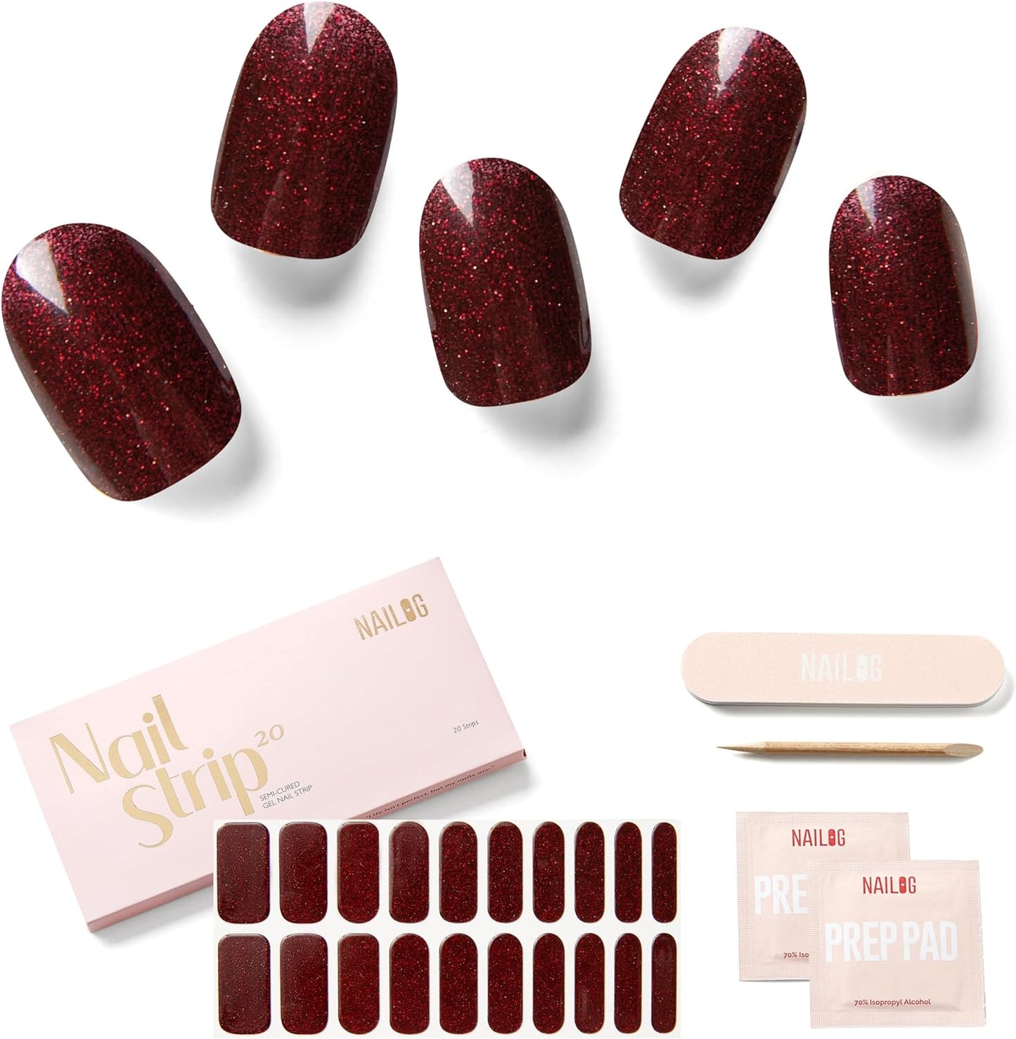 Semi Cured Gel Nail Strips (20 Extra Long Stickers/Wraps) | Buy 3 Get 1 UV Lamp| Glossy & Long Lasting Soft Gel Finishing (Red Carpet)