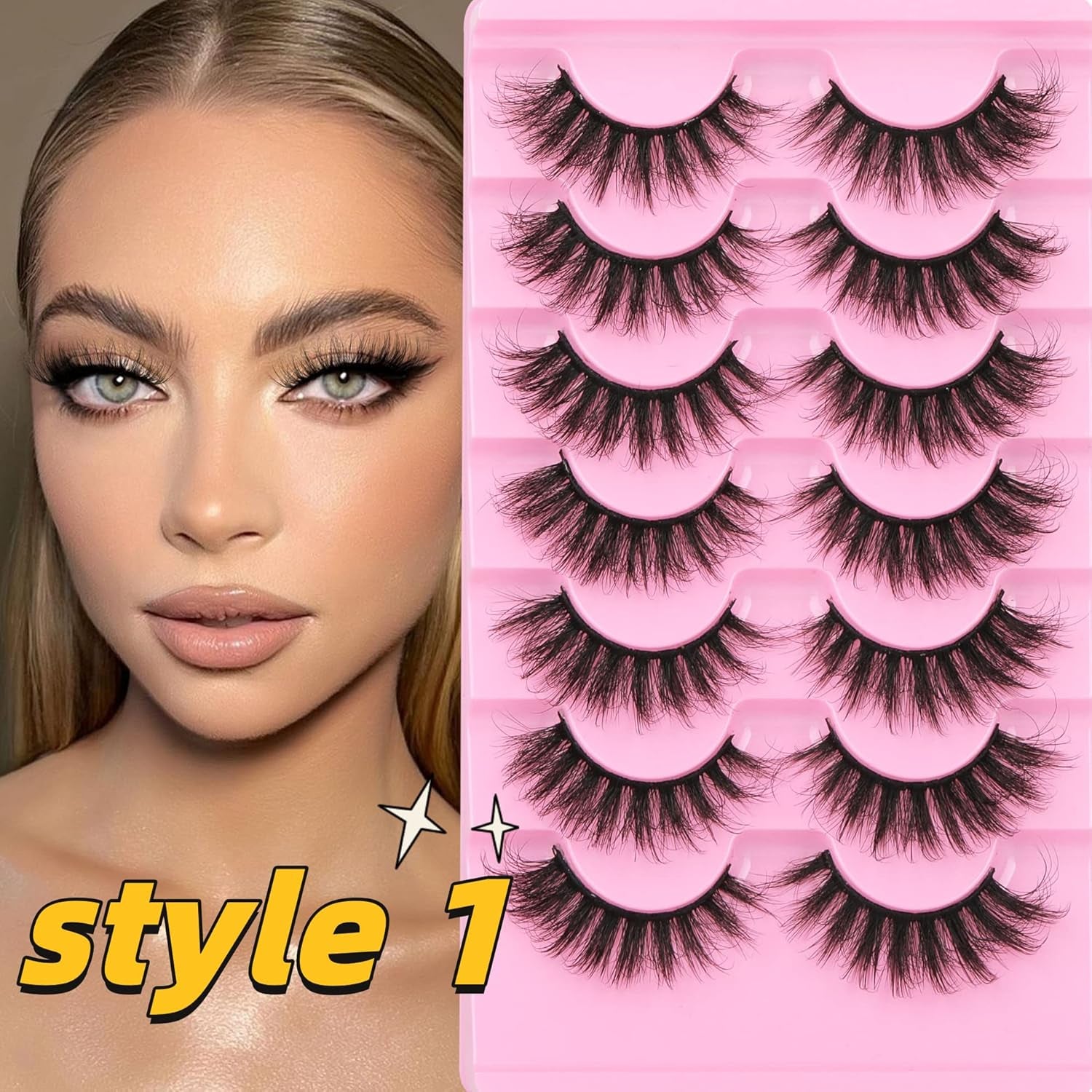 False Eyelashes Natural Mink Lashes Fluffy Wispy Cat Eye Lashes Natural Look 5D Extension Faux Mink Eyelashes Pack 12-18MM Strip Fake Eyelashes by  - 21 Pairs 3 Styles