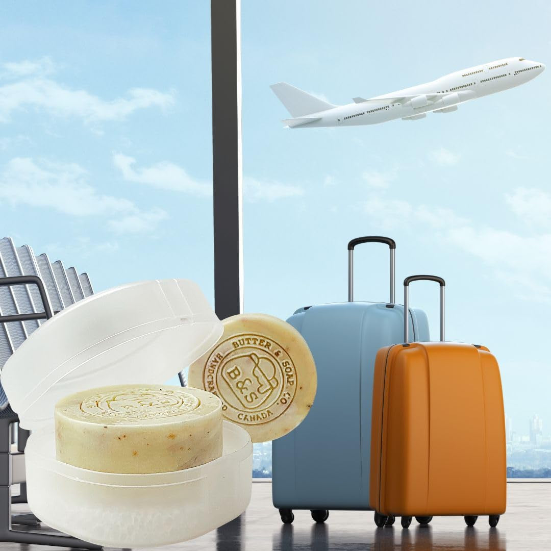 Butter and Soap Co. Vegan Natural Soap French Lavender Shea Butter round Cold Processed Face and Body Soap for Men and Women 1.6Oz (Pack of 2 with a Travel Soap Case)