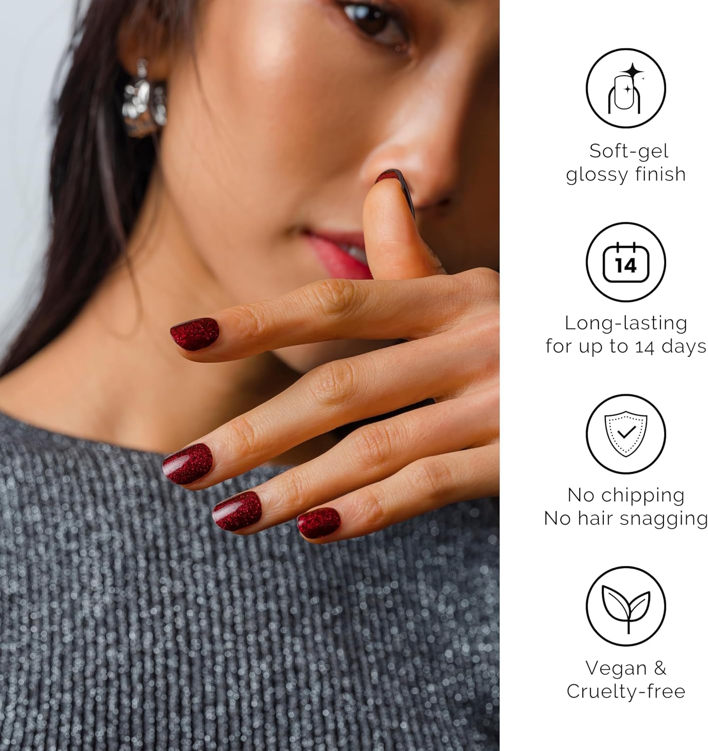 Semi Cured Gel Nail Strips (20 Extra Long Stickers/Wraps) | Buy 3 Get 1 UV Lamp| Glossy & Long Lasting Soft Gel Finishing (Red Carpet)