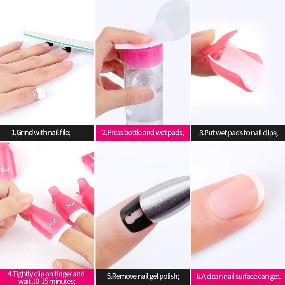 1200Pcs Lint Free Nail Wipes Pads with Plastic Bottle, 1Pcs 100Ml Gel Polish Remover Pump Dispenser and 1 Packs Gel Acrylic Polish Remover Cleaner Cotton Pads, UV Gel Soak off Clean Wipe