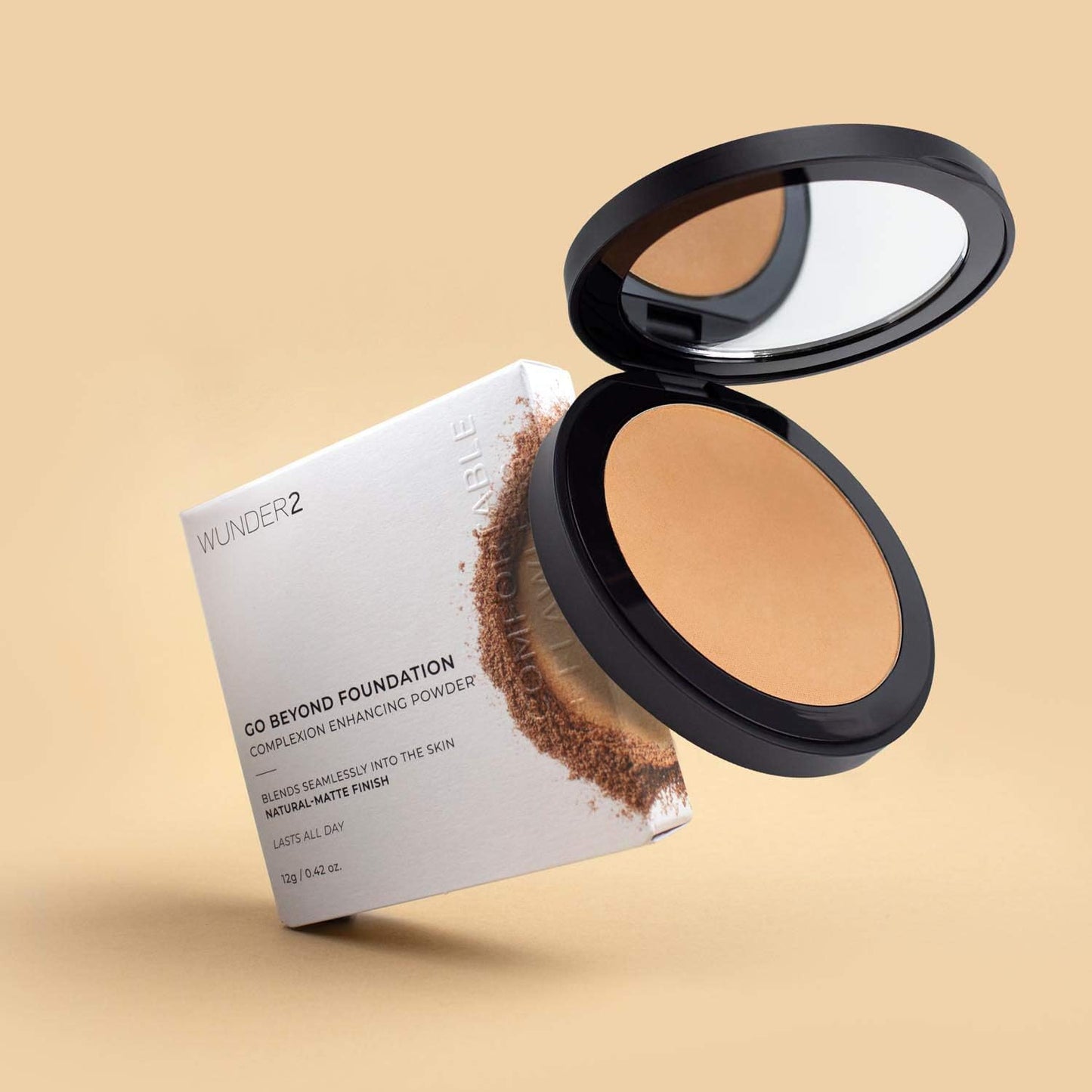 WUNDER2 GO beyond FOUNDATION Makeup [Deep] Pressed Powder, Natural Cream Finish