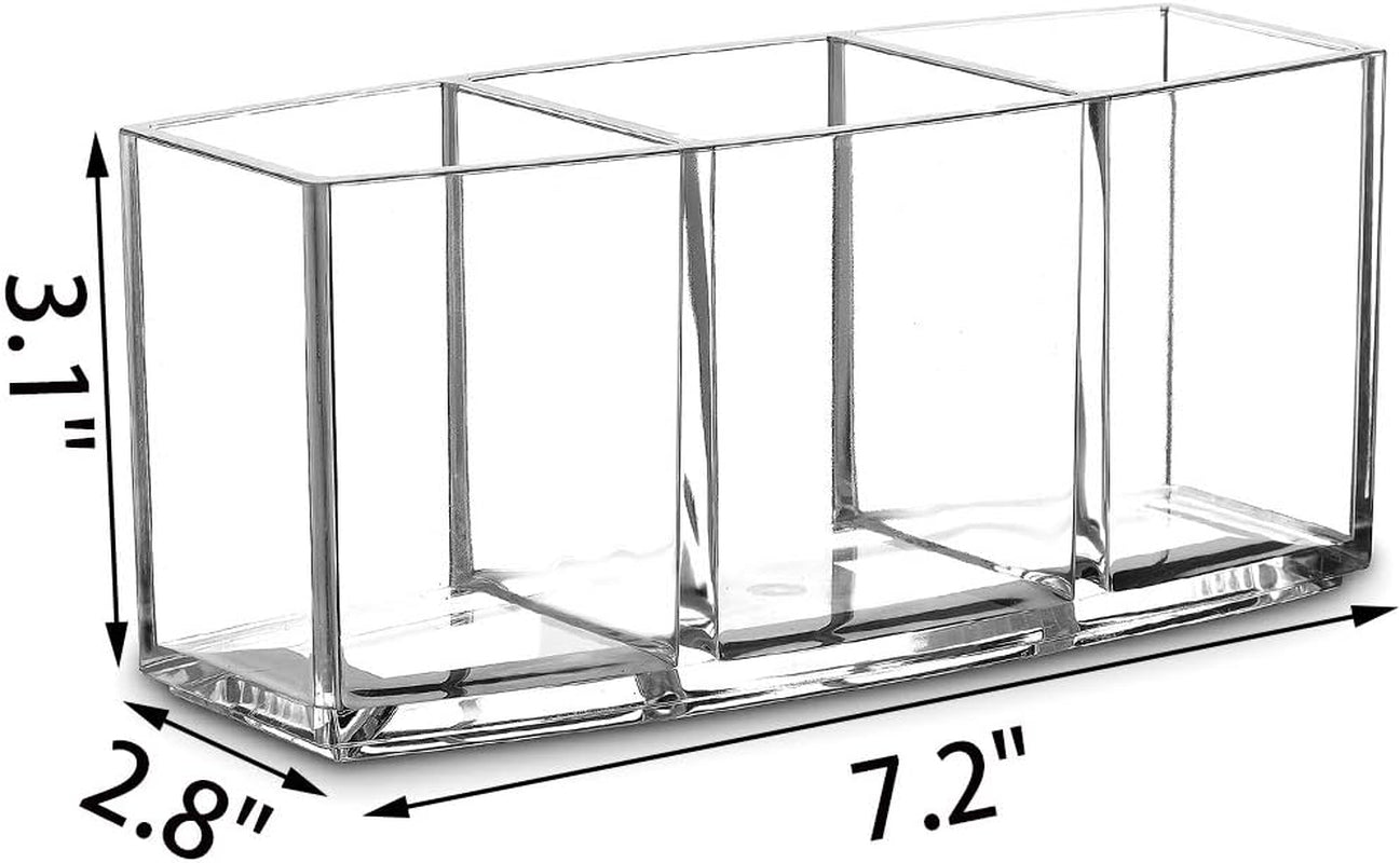 Acrylic Makeup Brush Organizer Holder Clear Cosmetic Brushes Storage with 3 Slots