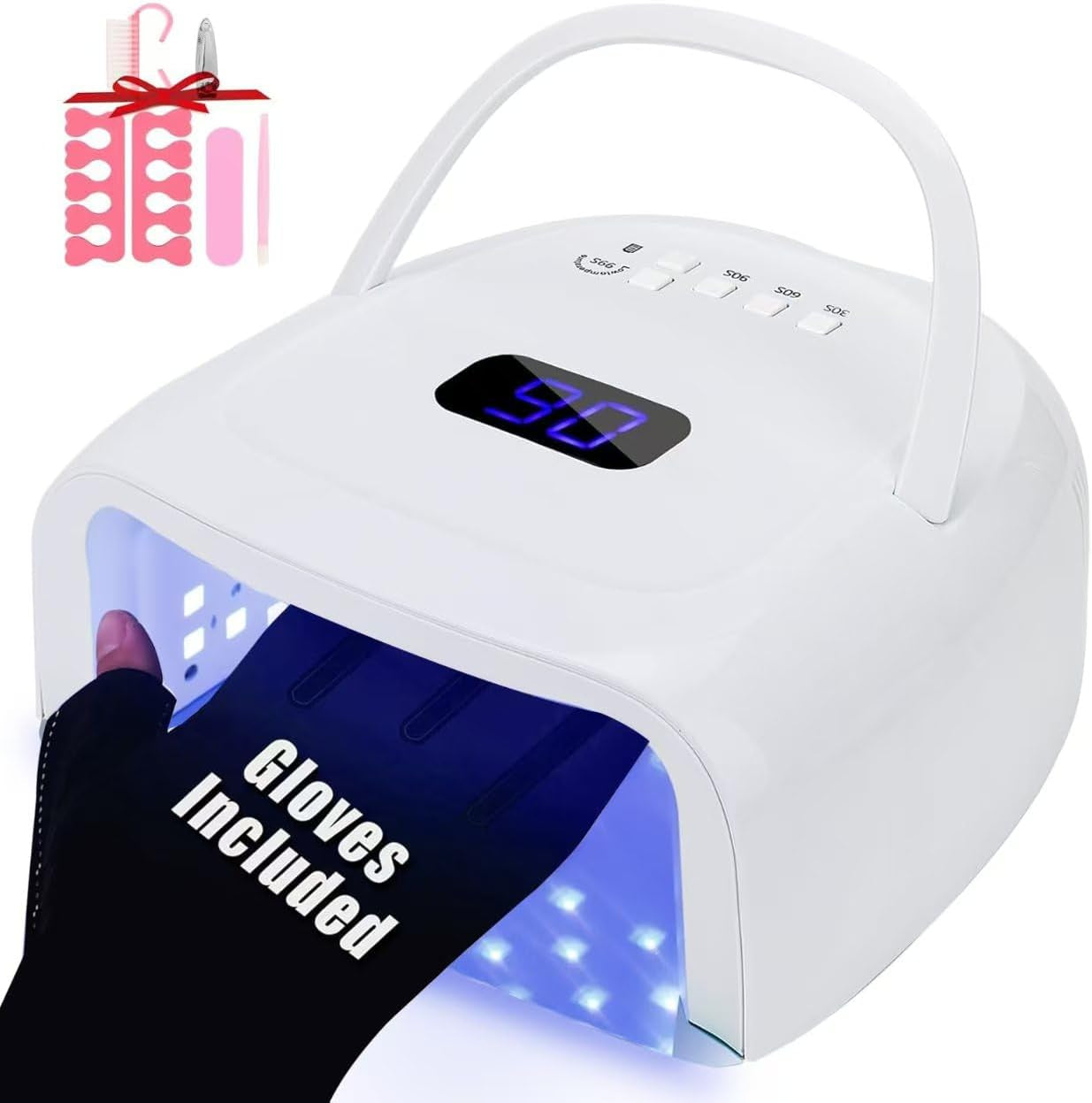 UV LED Nail Lamp,60W Professional Rechargeable UV LED Nail Dryer for Gel Nail Polish Dryer Fast Curing Lamp, 4 Timer Settings Gel Nail Lights for Auto Sensor Nail Machine (White)