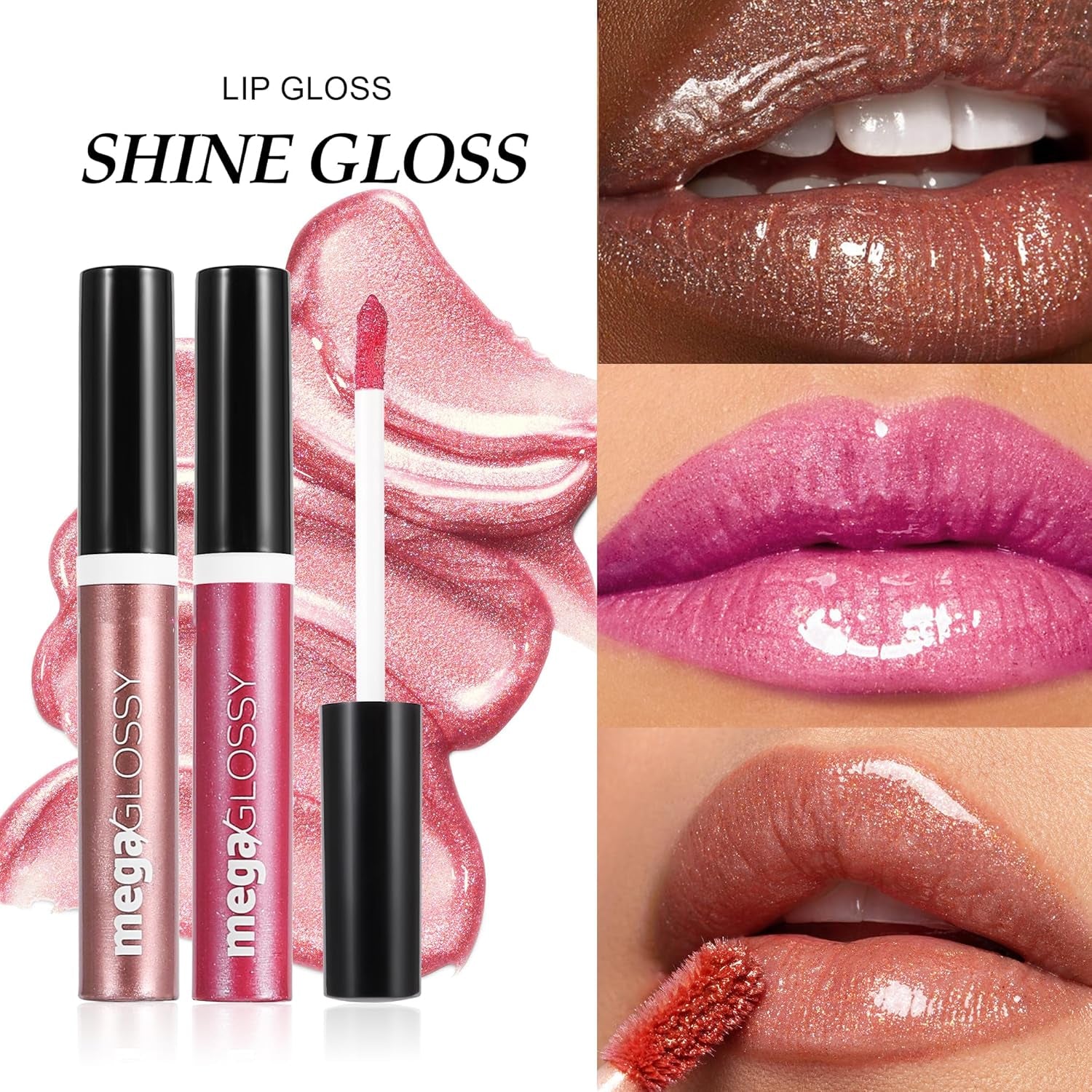 Mega Glossy Shimmer Lip Gloss for Women, 8 Shades Ultra High Shine Glosses Glitter Liquid Lip Glaze, Moisturizing, Non-Sticky Glossy Finish, Long-Lasting Shine & Fuller-Looking Lip Makeup (#01, S)