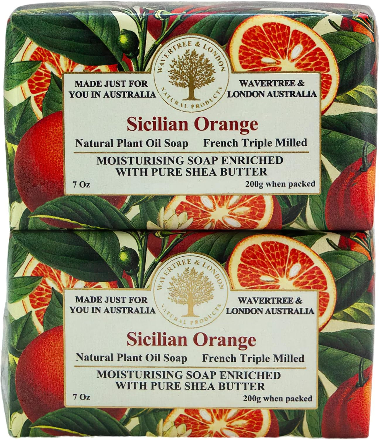 Sicilian Orange (2 Bars), 7Oz Moisturizing Natural Soap Bar, French -Milled and Enriched with Shea Butter