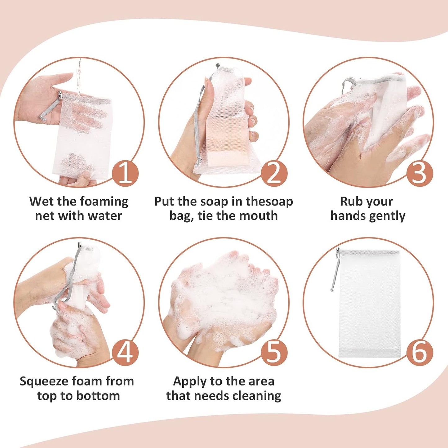 6 Pack Mesh Soap Bag Mesh Foaming Net Soap Sack Bags Soap Handmade Soap Bubble Mesh Net Bags with Drawstring for Bath & Shower (Gray）