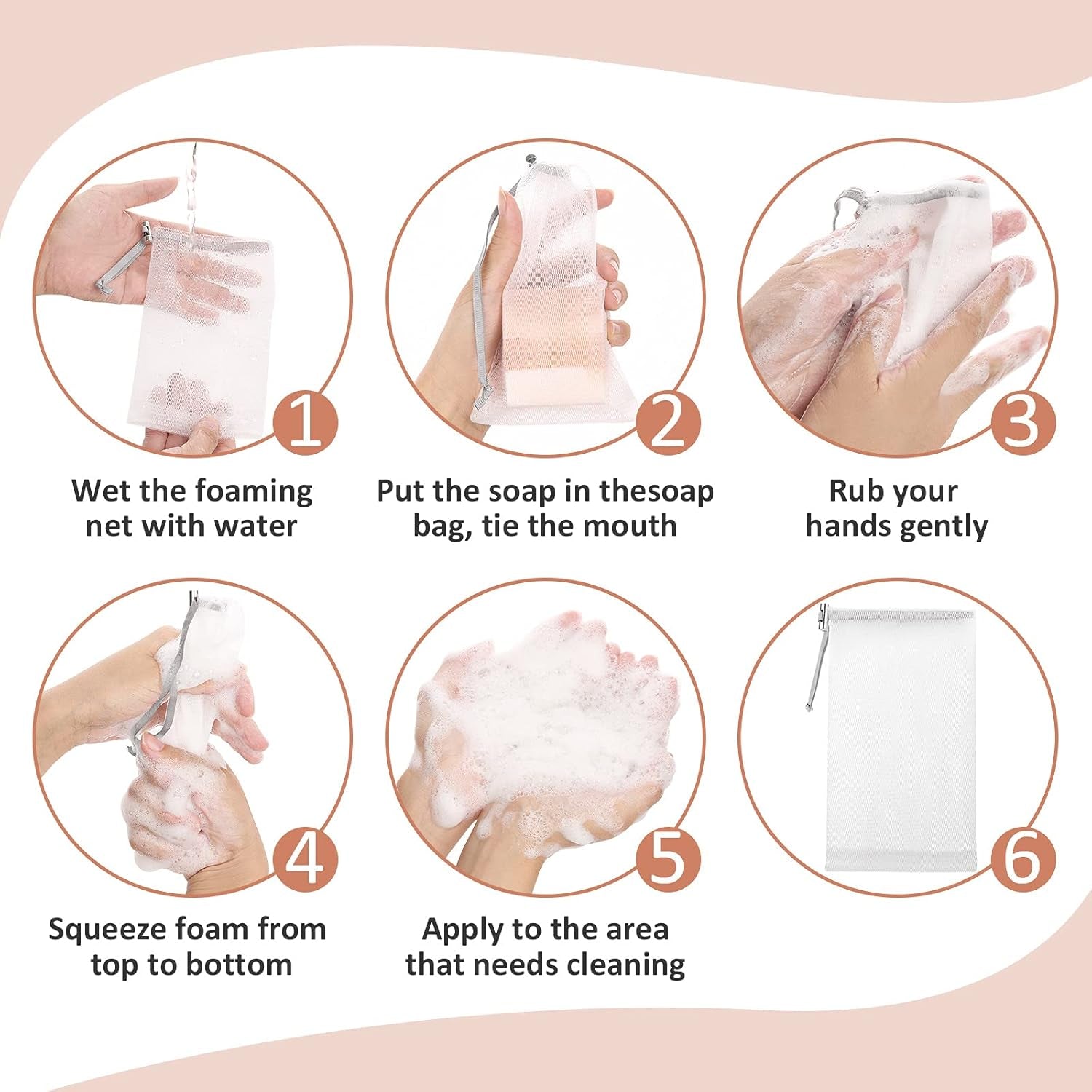 6 Pack Mesh Soap Bag Mesh Foaming Net Soap Sack Bags Soap Handmade Soap Bubble Mesh Net Bags with Drawstring for Bath & Shower (Gray）