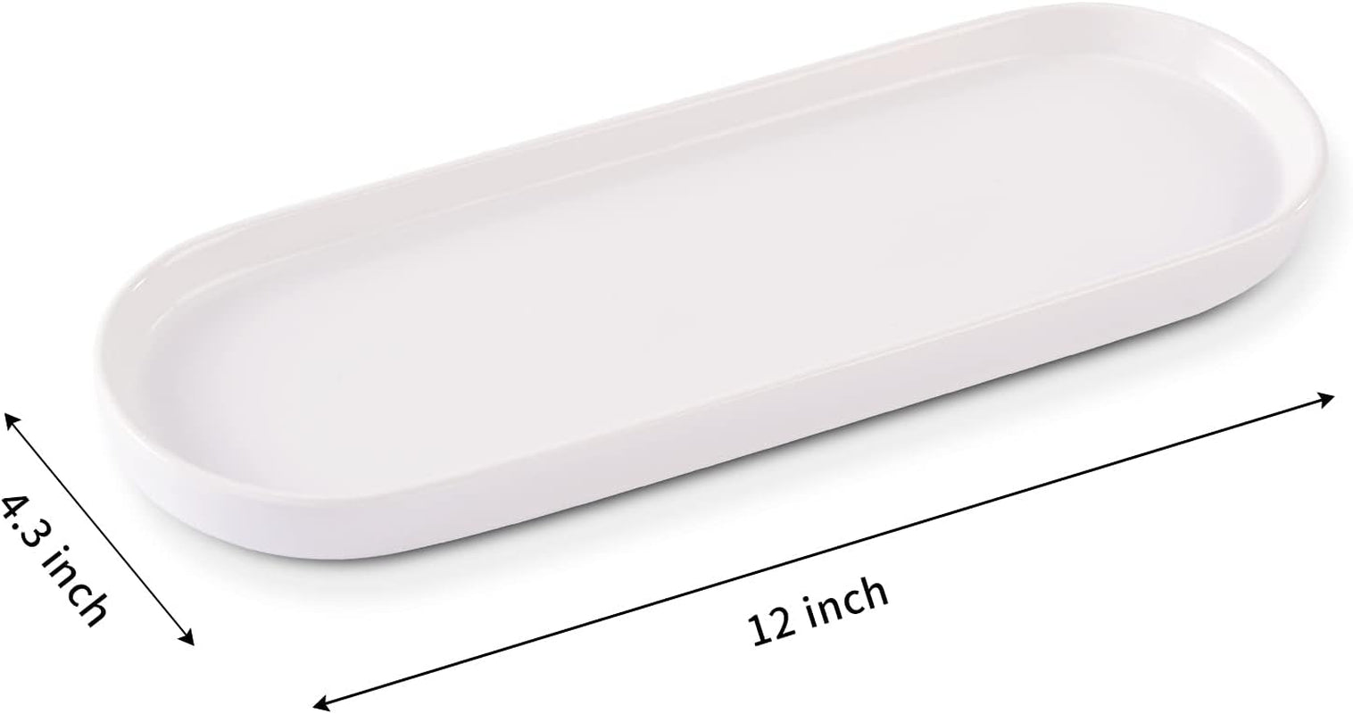 Ceramic Sink Tray, Bathroom Counter and Bathtub Organizer, Cosmetics Dish, Candle Holder, Perfume Shampoo Liquid Soap Holder - Simple Style Design for Bathroom and Kitchen (2Pcs White)