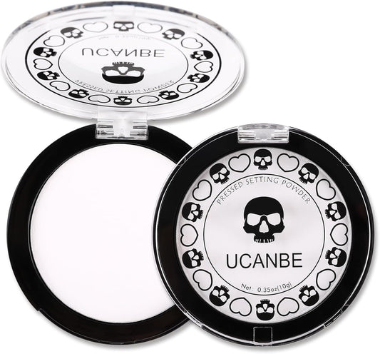 White Pressed Setting Powder for Special Effects & Halloween Makeup, Translucent Matte Finishing Powder, Baking White Face Powder for Long Lasting Coverage, Portable Compact