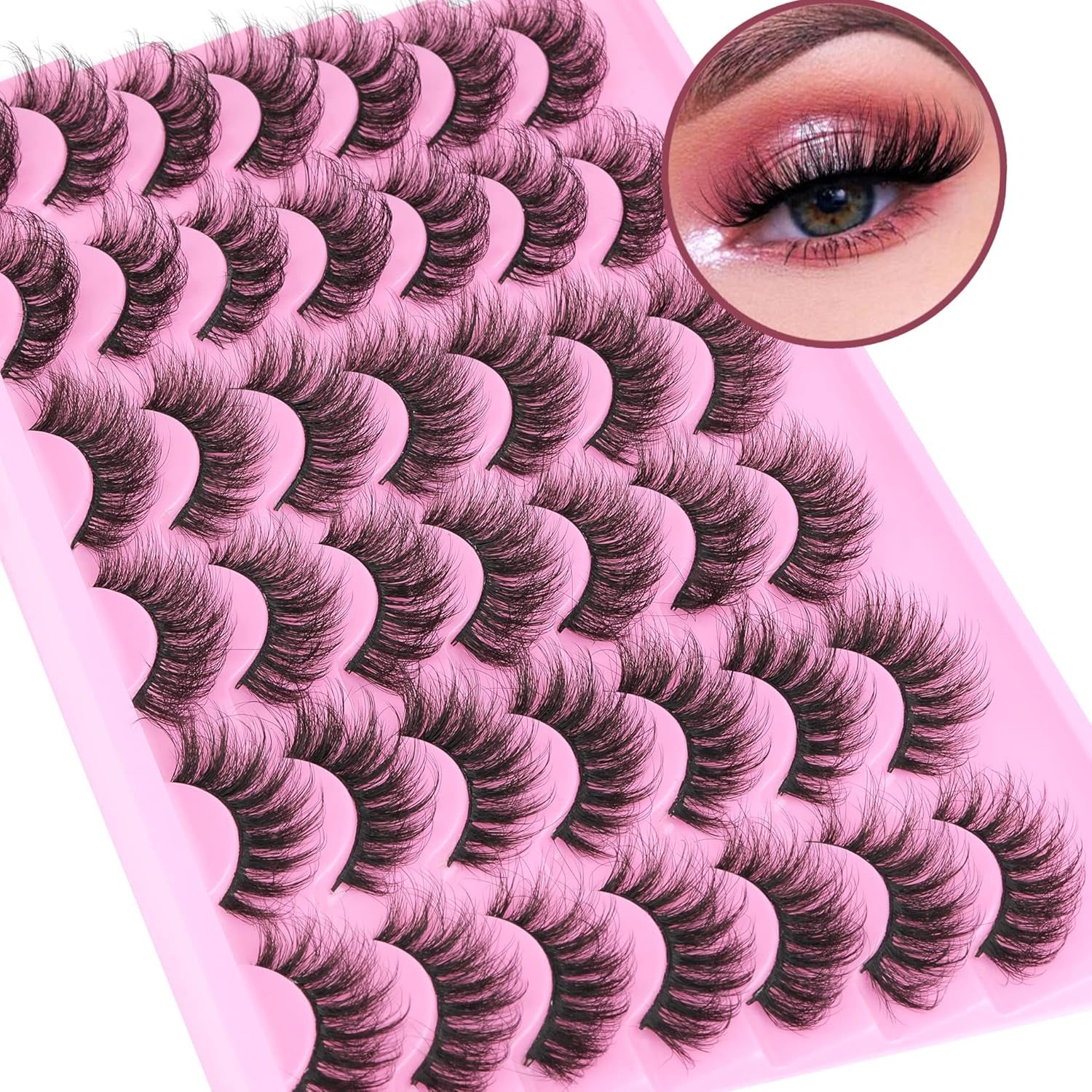 False Eyelashes Natural Mink Lashes Fluffy Wispy Cat Eye Lashes Natural Look 5D Extension Faux Mink Eyelashes Pack 12-18MM Strip Fake Eyelashes by  - 21 Pairs 3 Styles