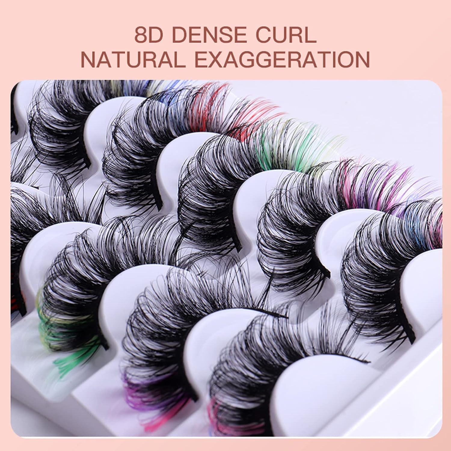 Colored Eyelashes False Eyelashes Curl Lashes with Color 16Mm 7 Colors Mink Colorful Lashes Russian Strip Lashes Fake Lashes Extension Angel Wing Lashes