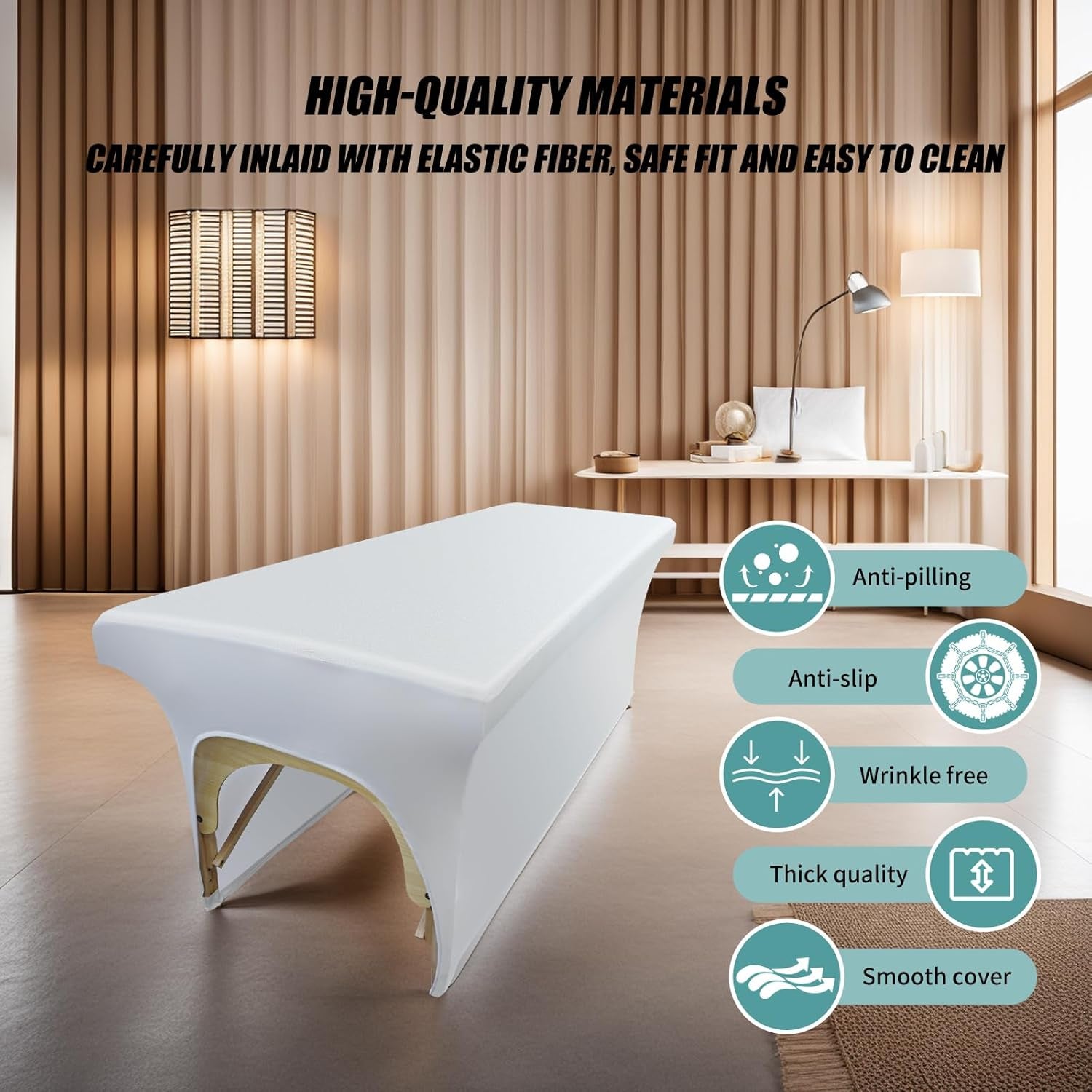 PU Leather Massage Table Cover Protector Waterproof Lash Bed Cover Protective Covers for Salon Massage Table, Wipeable and High Elasticity Vegan Leather Lash Bed Topper(White, 6FT)