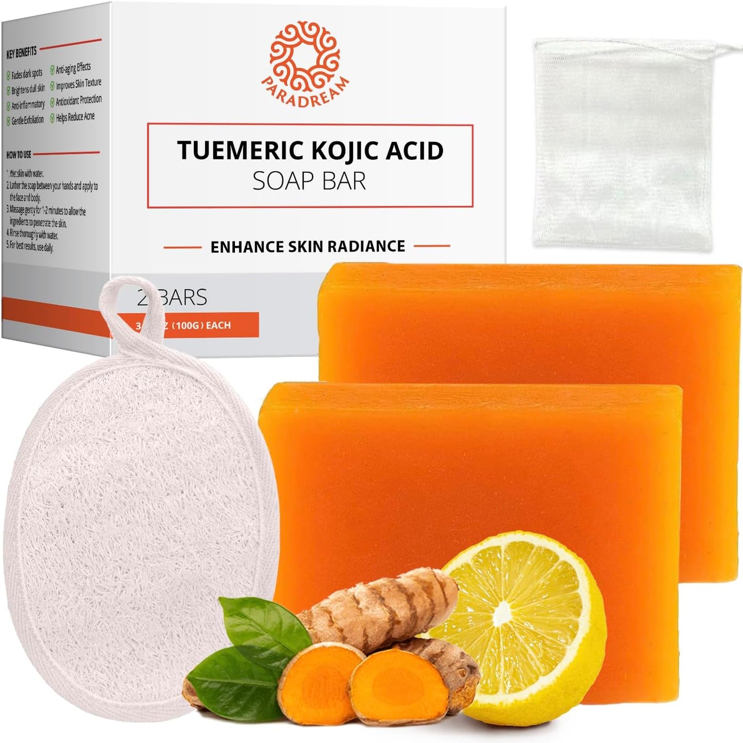 Kojic Soap and Loofah Sponge Set for Face & Body
