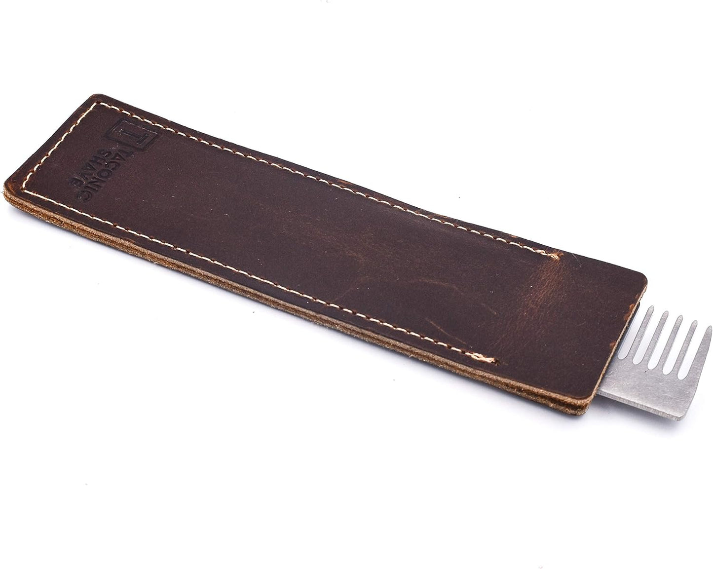 ’S Deluxe Stainless Steel Pocket Hair Comb for Men, Genuine Saddle Leather Case Included, Made in the USA