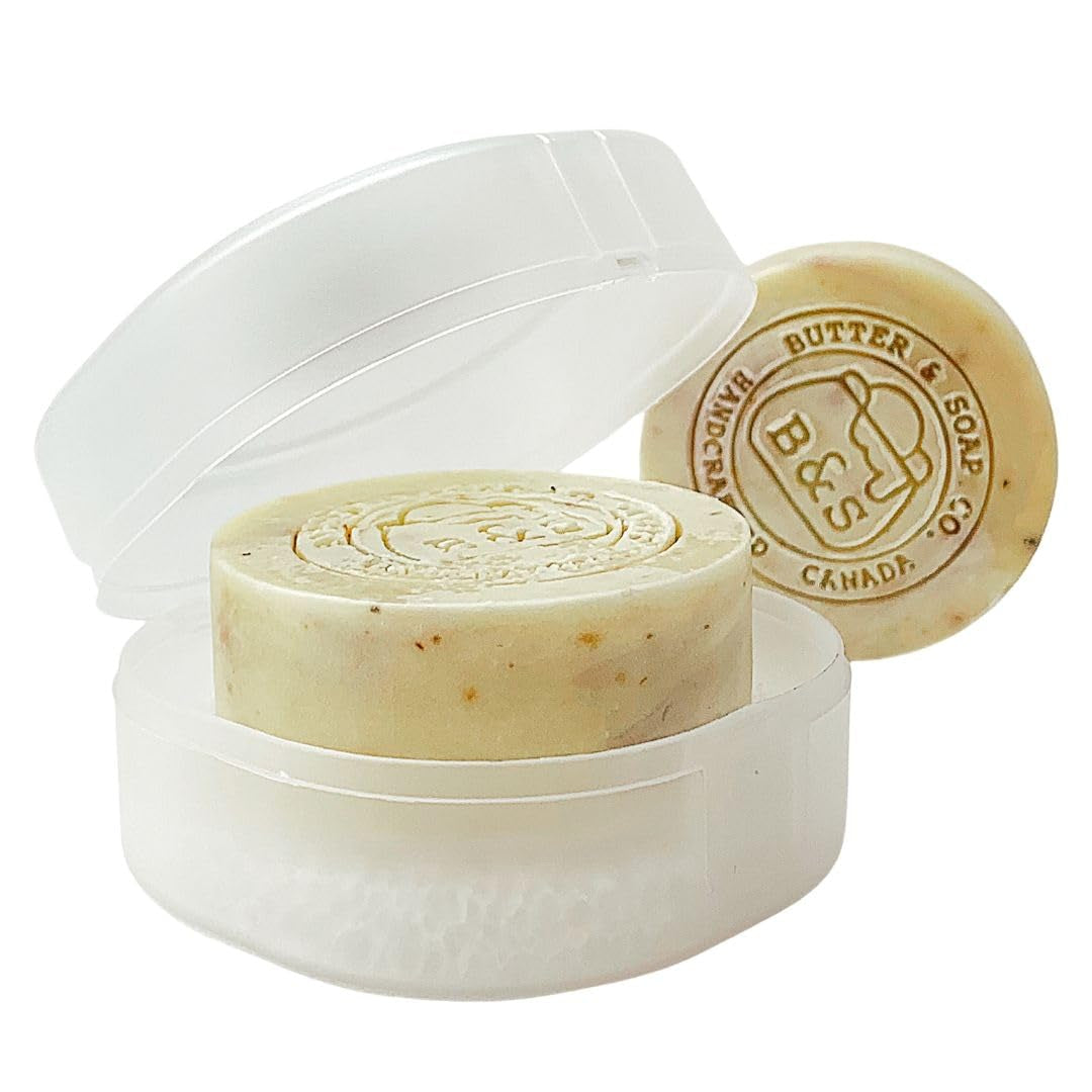 Butter and Soap Co. Vegan Natural Soap French Lavender Shea Butter round Cold Processed Face and Body Soap for Men and Women 1.6Oz (Pack of 2 with a Travel Soap Case)