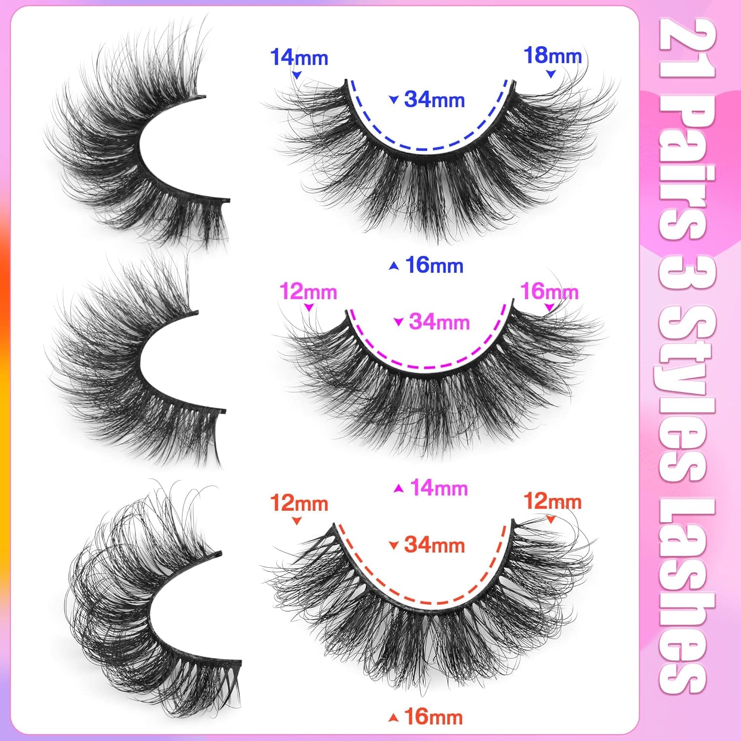 False Eyelashes Natural Mink Lashes Fluffy Wispy Cat Eye Lashes Natural Look 5D Extension Faux Mink Eyelashes Pack 12-18MM Strip Fake Eyelashes by  - 21 Pairs 3 Styles
