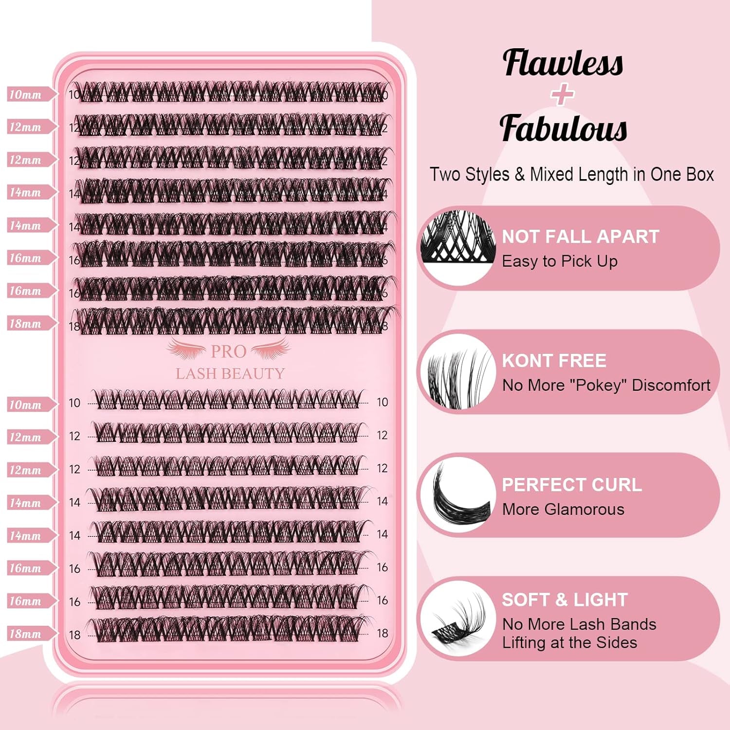 192 Pcs Lash Clusters 2 Styles Mixed Cluster Lashes DIY Eyelash Extensions Eyelash Cluster Extension DIY Individual Lashes Super Thin Band Soft and Easy to Wear (Flawless+Fabulous,C-Mix)